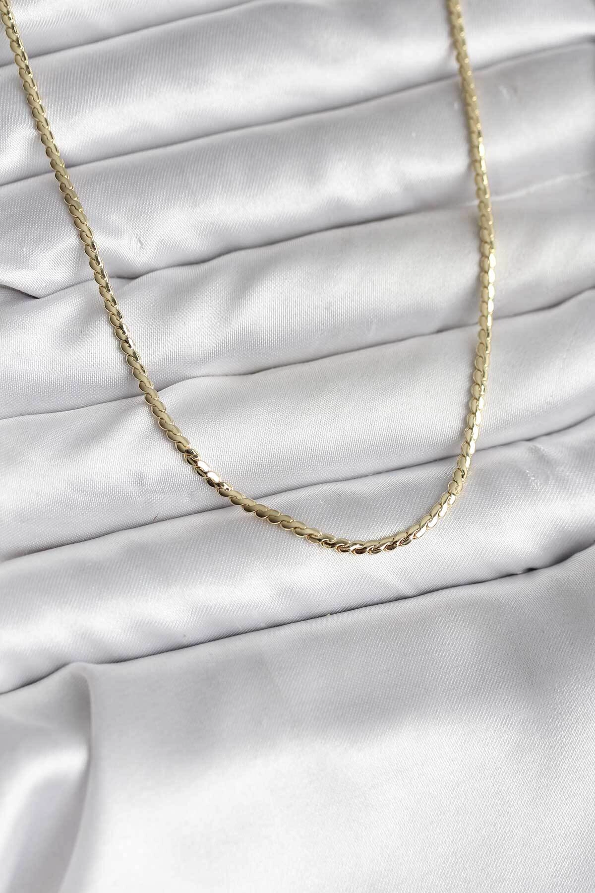 14K Gold Renk Kaplama Ezme Zincir Model CM Kadın Kolye-1