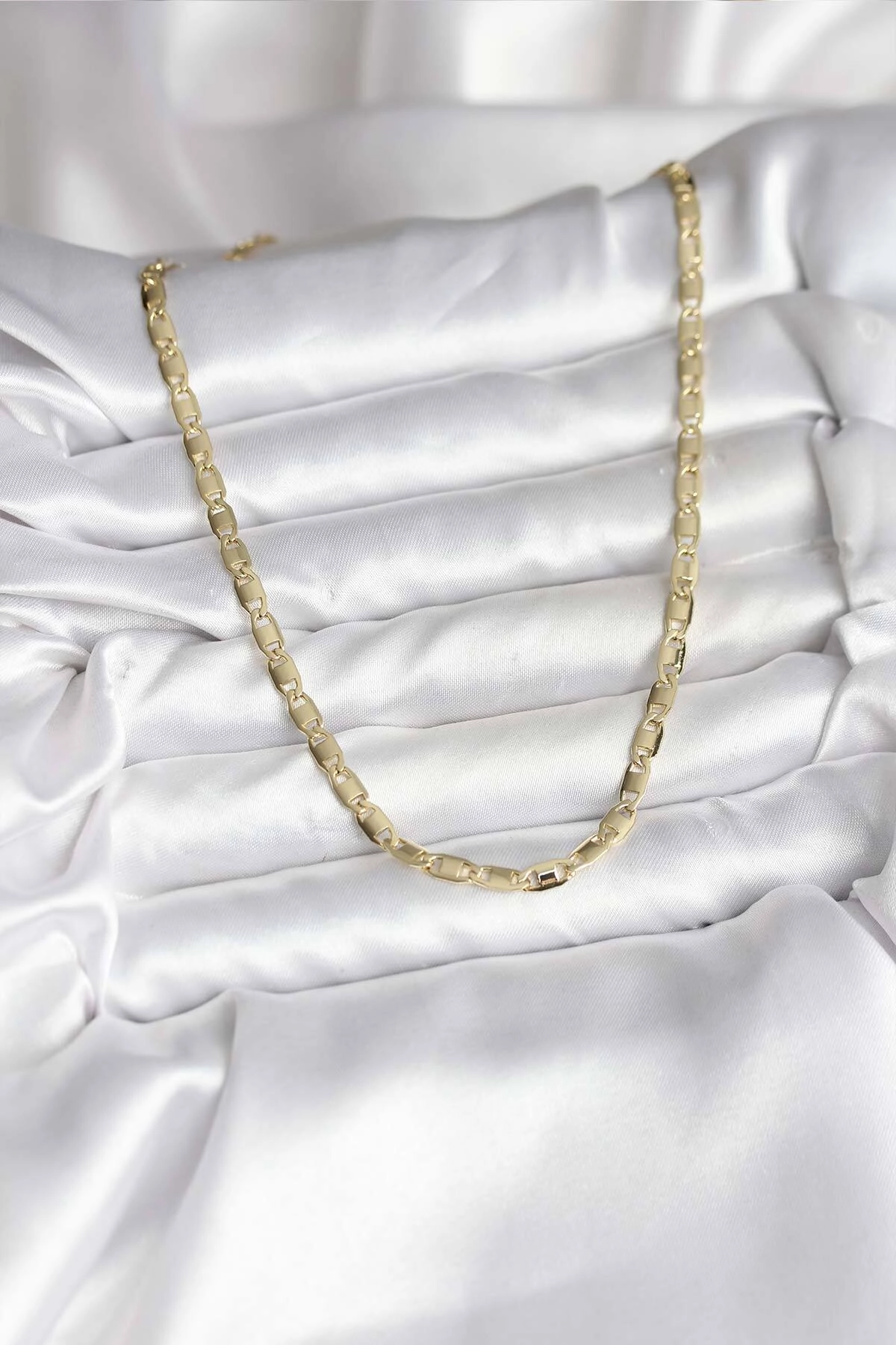 14K Gold Renk Kaplama Plaka Ezme Model Zincirli CM Kadın Kolye-1