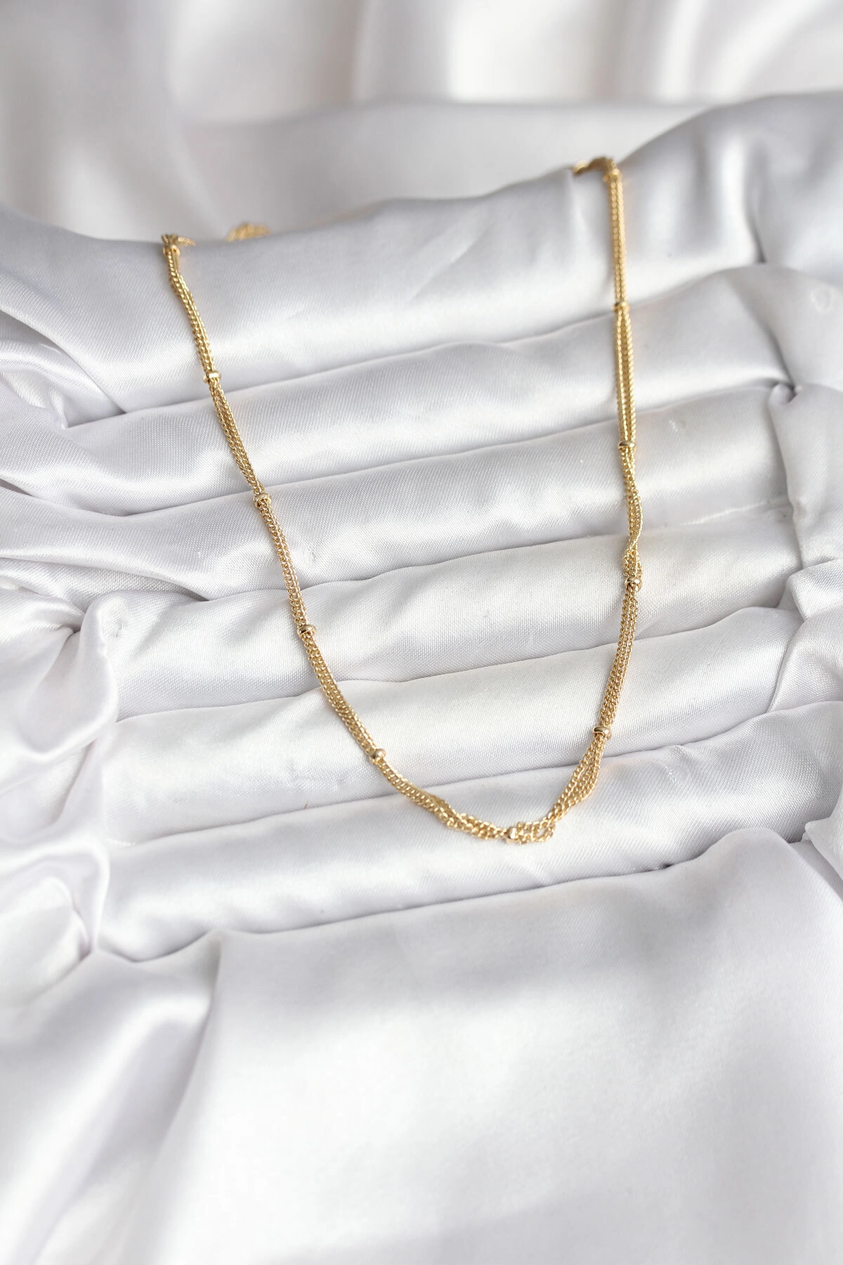 14K Gold Renk Kaplama Topçuk Zincirli Model CM Kadın Kolye-1