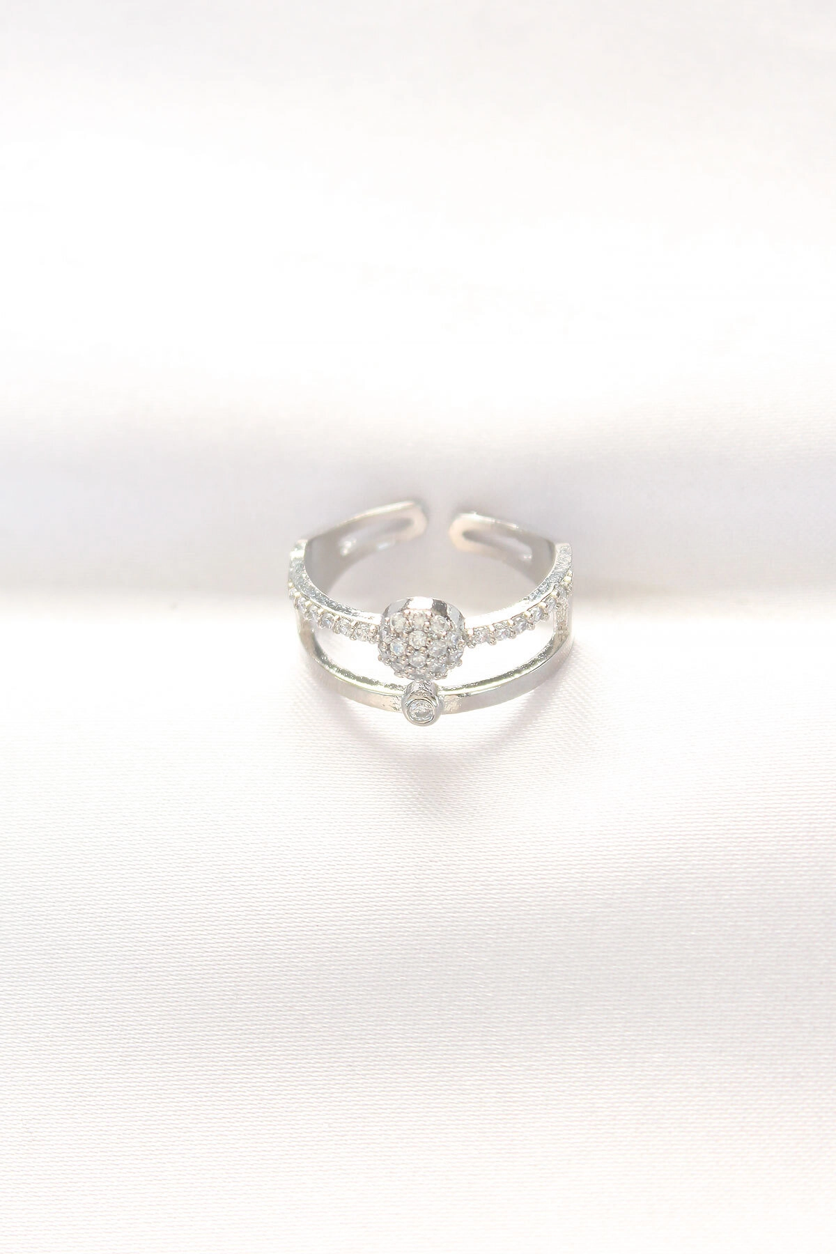 2li Görünümlü Topçuk Model Silver Renk Ayarlanabilir Yüzük-1