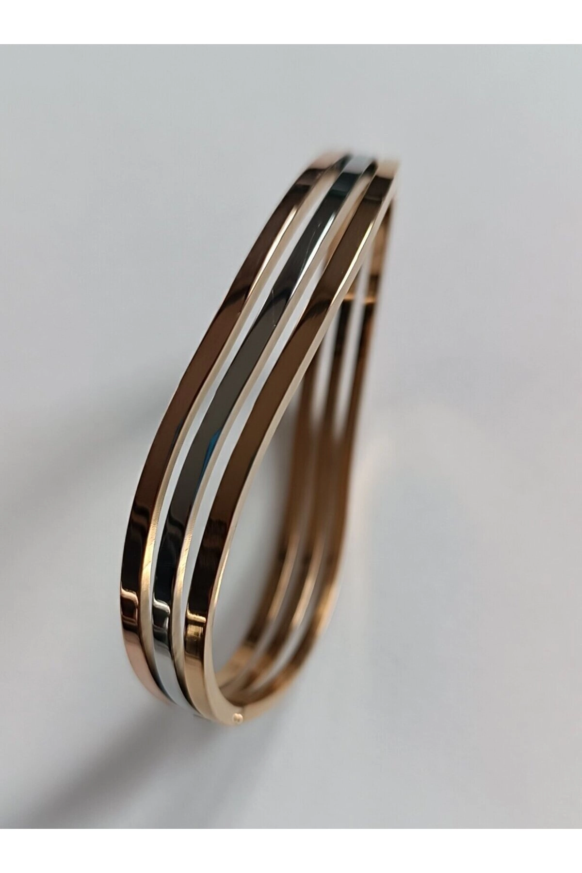 3 Sıra Dalgalı 3 Renk Kaburga Çelik Kelepçe | 316l Çelik - Kararmaz | Hediye Kadın-0