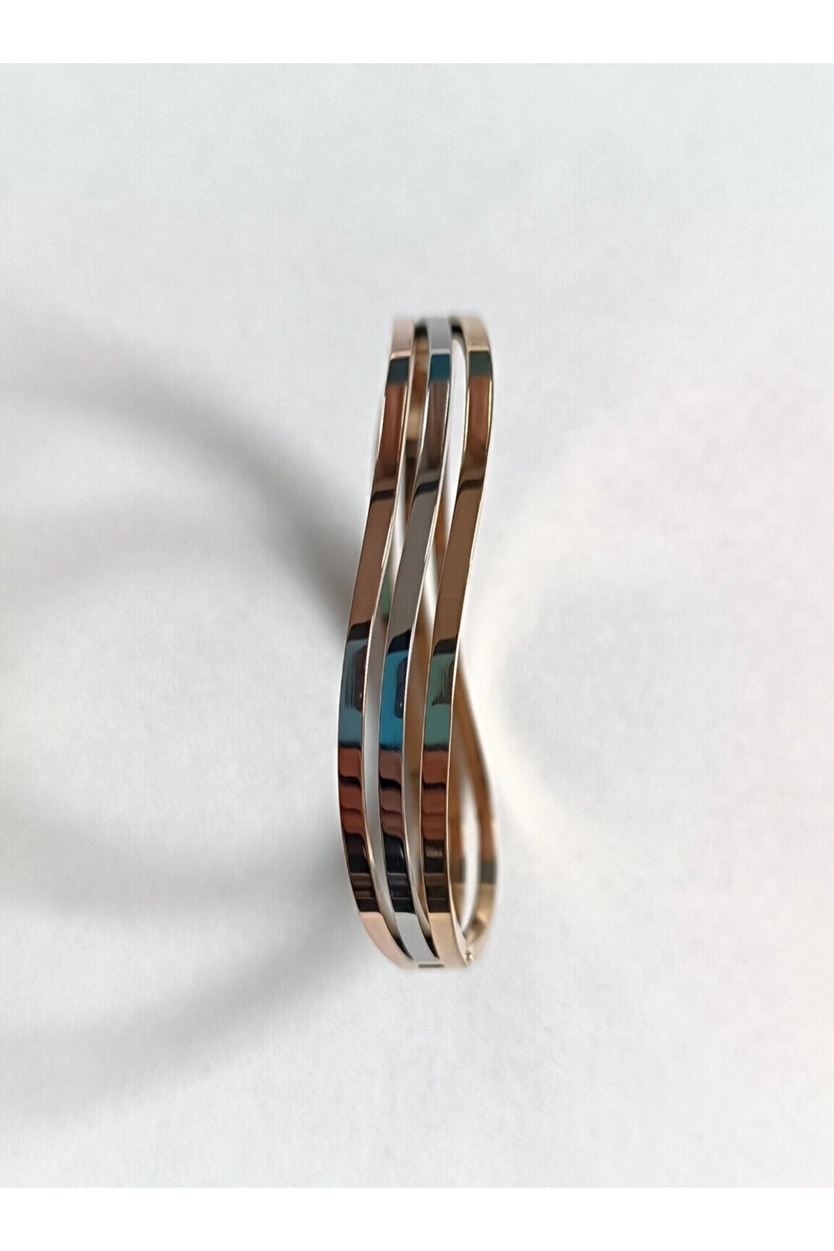 3 Sıra Dalgalı 3 Renk Kaburga Çelik Kelepçe | 316l Çelik - Kararmaz | Hediye Kadın-2