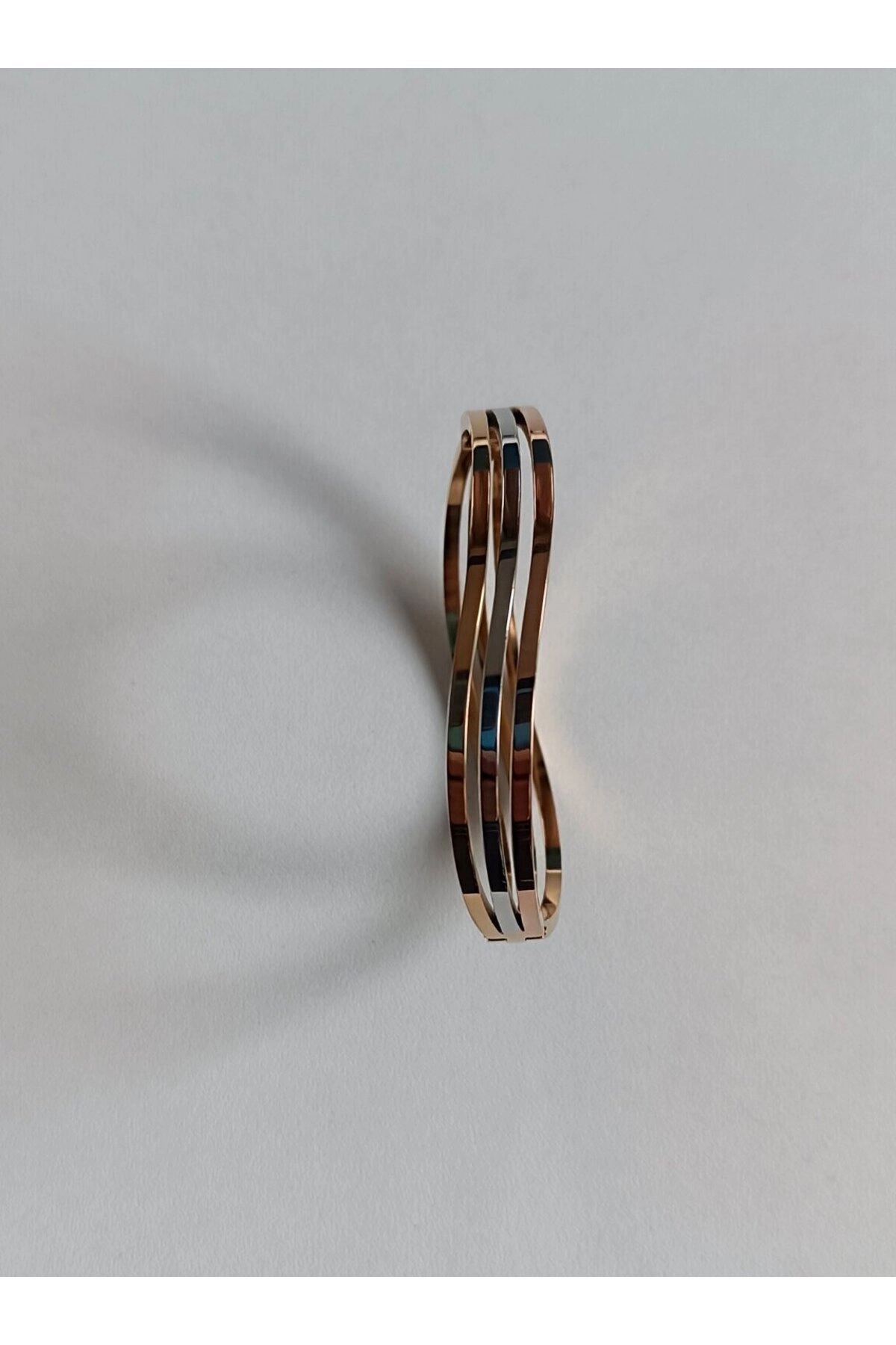 3 Sıra Dalgalı 3 Renk Kaburga Çelik Kelepçe | 316l Çelik - Kararmaz | Hediye Kadın-4