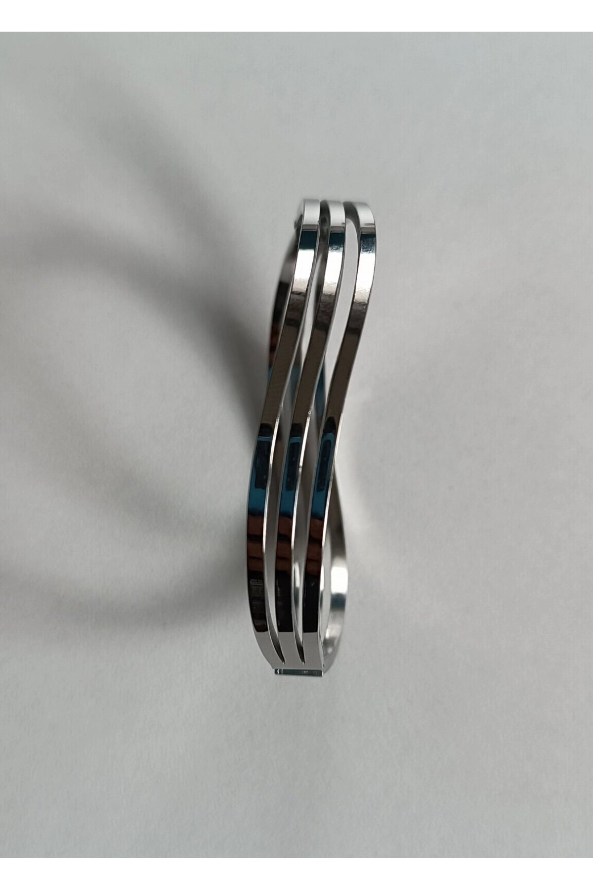 3 Sıra Dalgalı Kaburga Çelik Kelepçe | Gümüş Renk| 316l Çelik - Kararmaz | Hediye Kadın-0