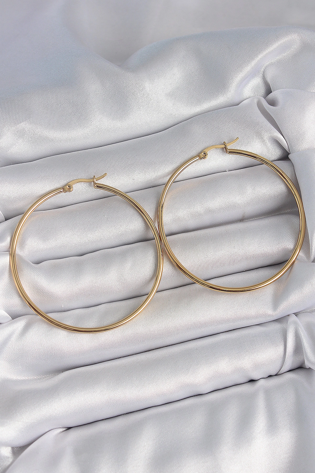 316 Çelik Gold Renk 53 mm Halka Model Kadın Küpe-0