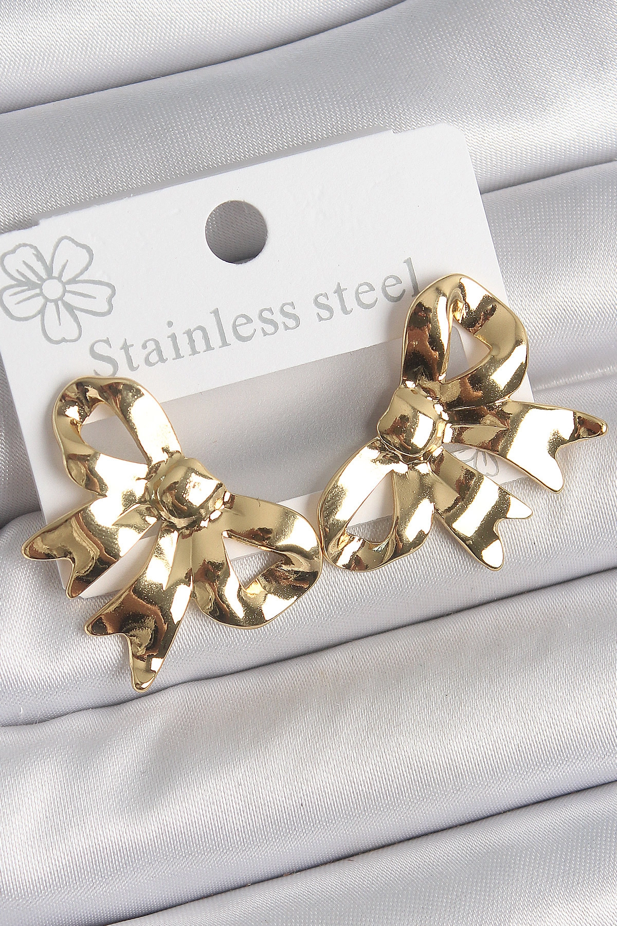 316 Çelik Gold Renk Kurdele Plaka Model Kadın Küpe-0