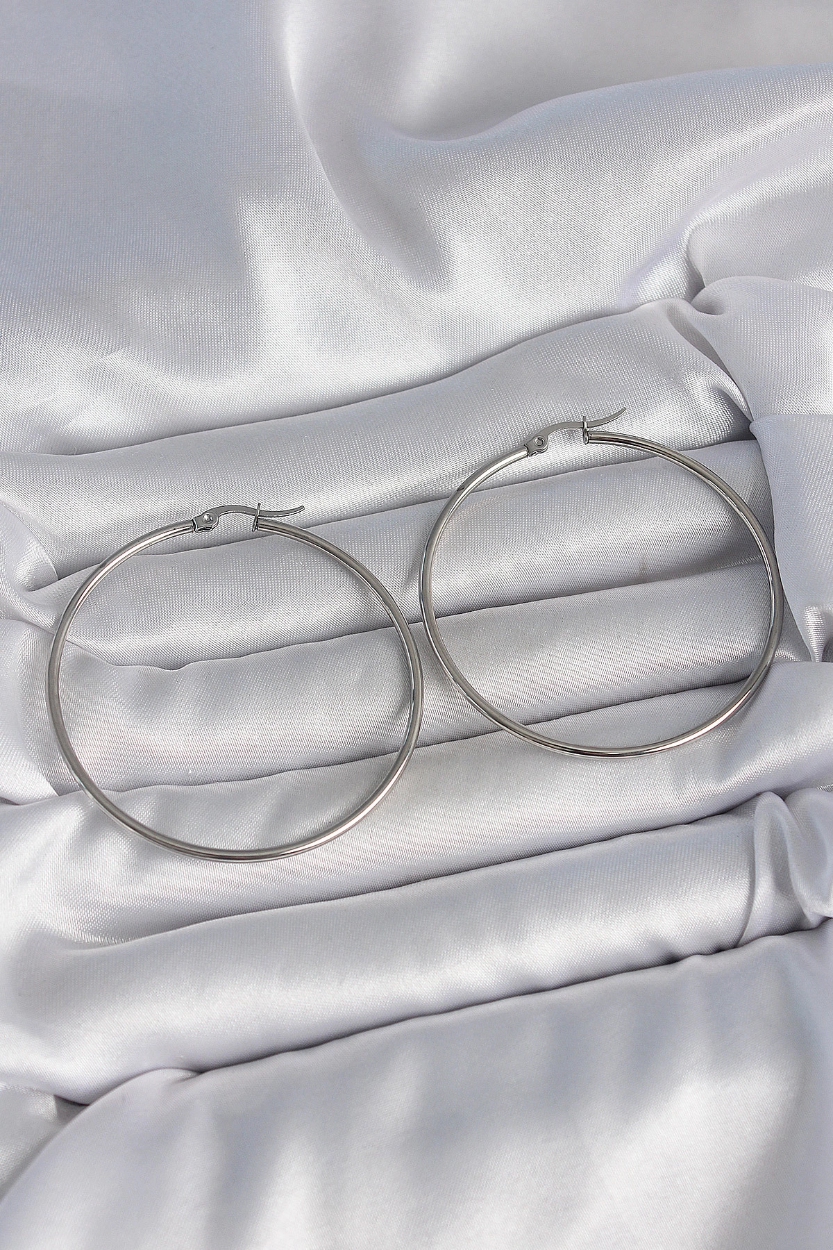 316 Çelik Gümüş Renk 53 mm Halka Model Kadın Küpe-0