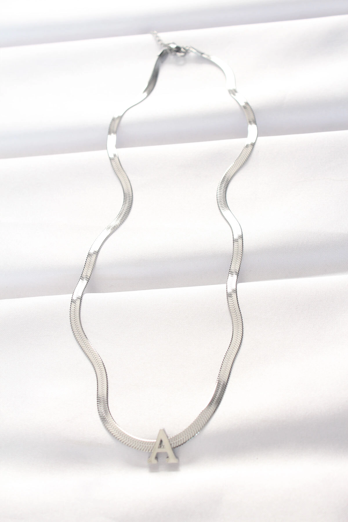 316L Çelik A Harfli Silver Renk İtalyan Zincirli Kolye-1