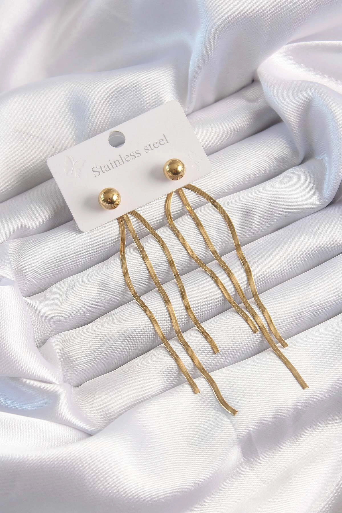 316L Çelik Altın Renk İtalyan Model Topçuk Küpe-0