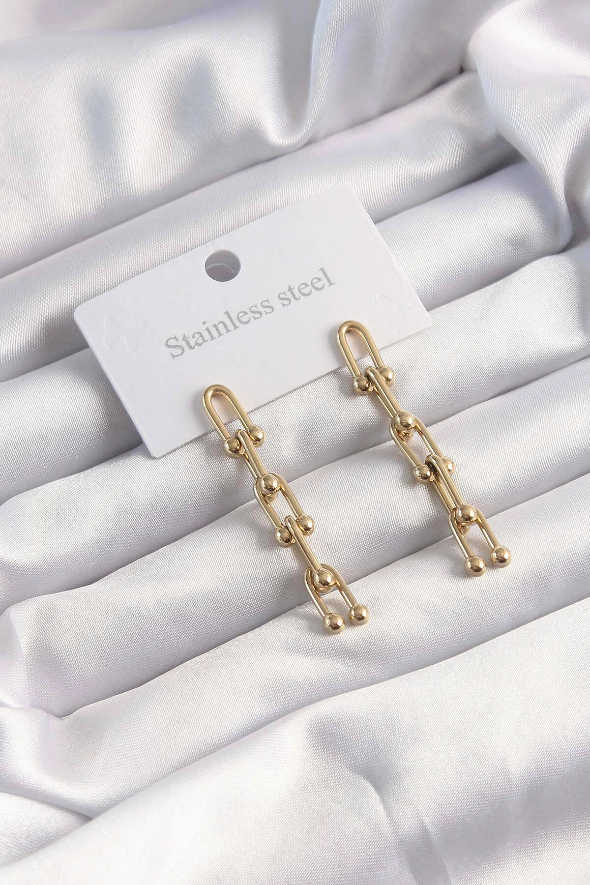 316L Çelik Altın Renk Sallantılı Model Küpe-0