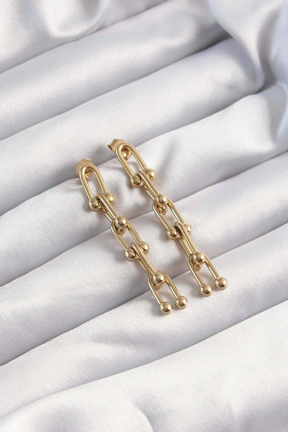 316L Çelik Altın Renk Sallantılı Model Küpe-1