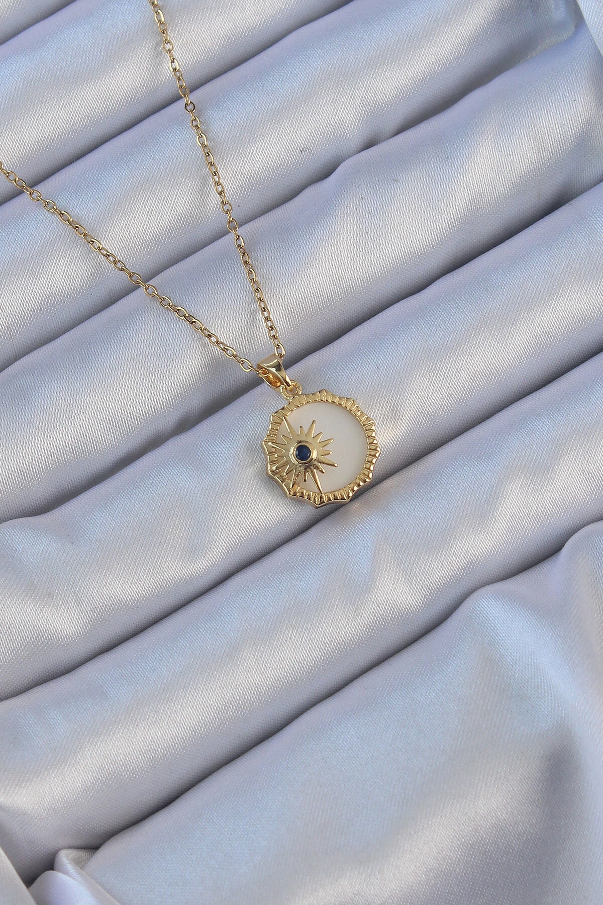 316L Çelik Altın Renk Zirkon Taşlı Mineli Kutup Yıldızı Kolye-0