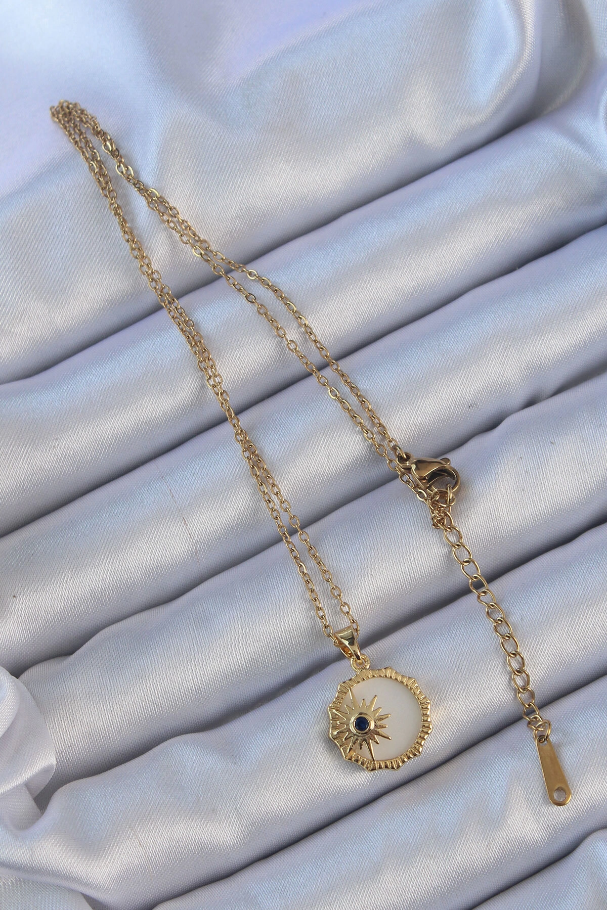 316L Çelik Altın Renk Zirkon Taşlı Mineli Kutup Yıldızı Kolye-1