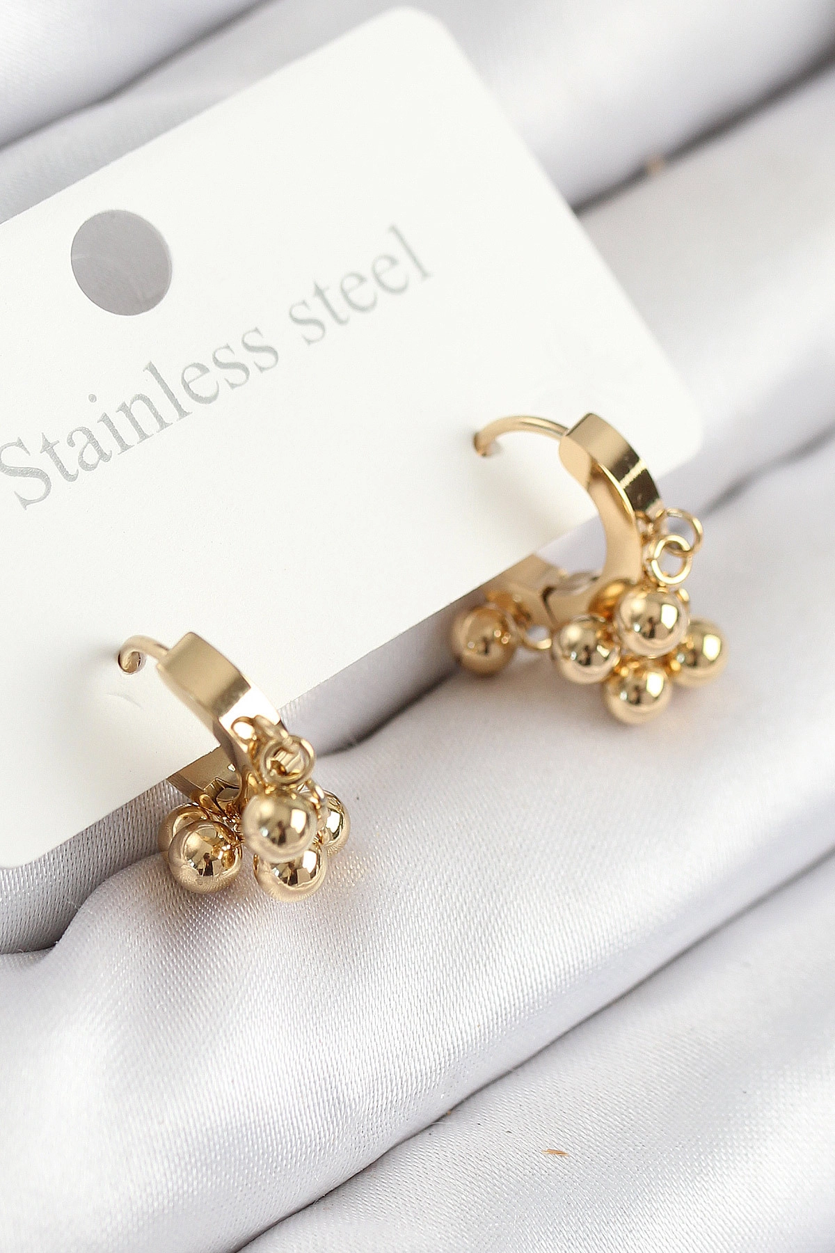 316L Çelik Boncuklu Halka Model Gold Renk Kadın Küpe-0