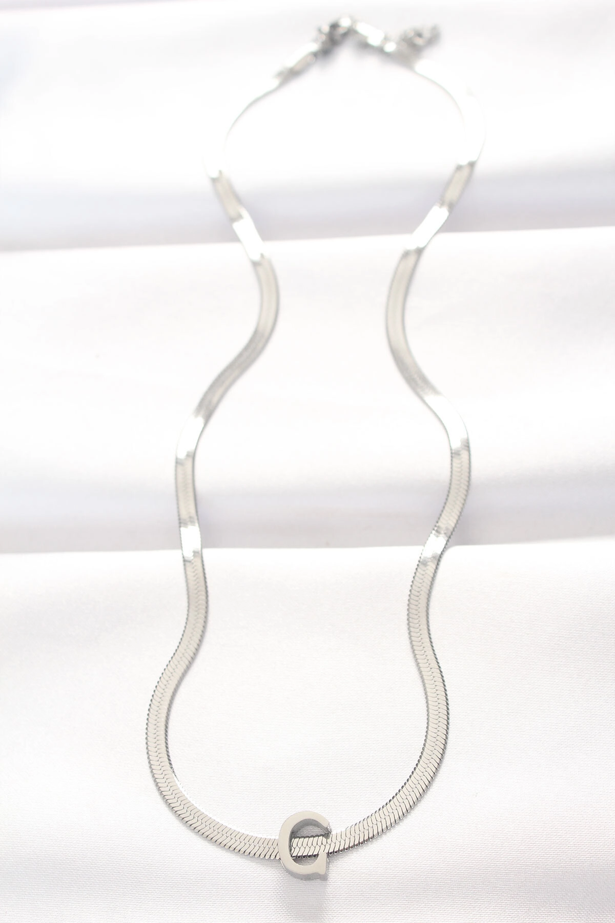 316L Çelik C Harfli Silver Renk İtalyan Zincirli Kolye-1