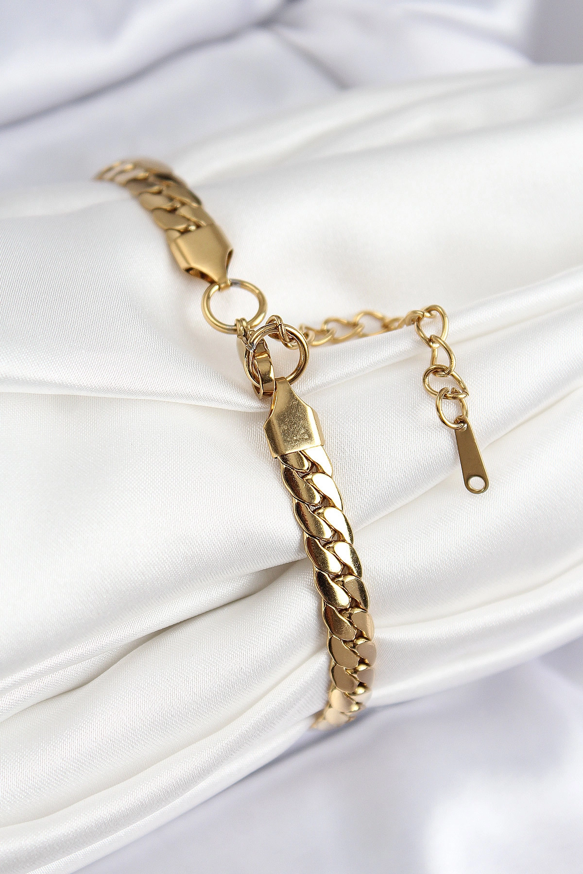 316L Çelik Ezme Zincir Model Gold Renk Kadın Bileklik-1