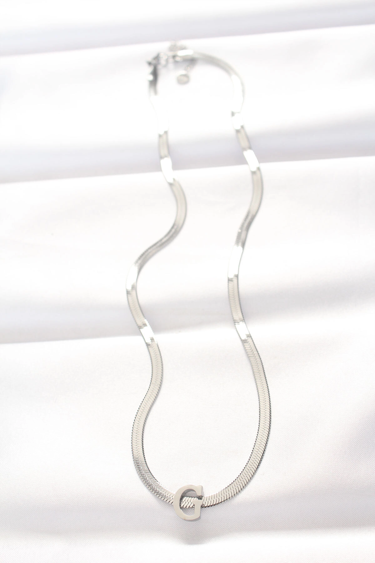 316L Çelik G Harfli Silver Renk İtalyan Zincirli Kolye-1