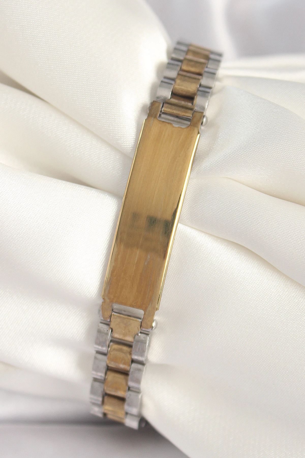 316L Çelik Gold Gümüş Renk Zincir Künye Model Erkek Bileklik-0