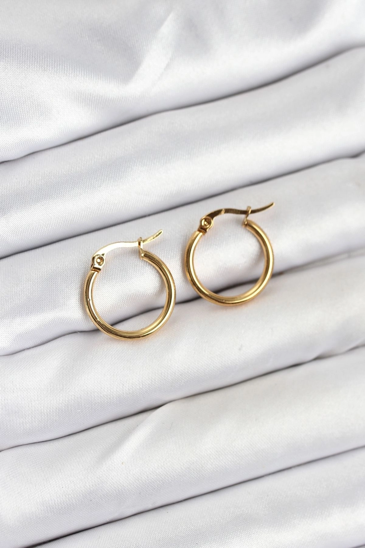 316L Çelik Gold Renk 15 mm Halka Kadın Küpe-0