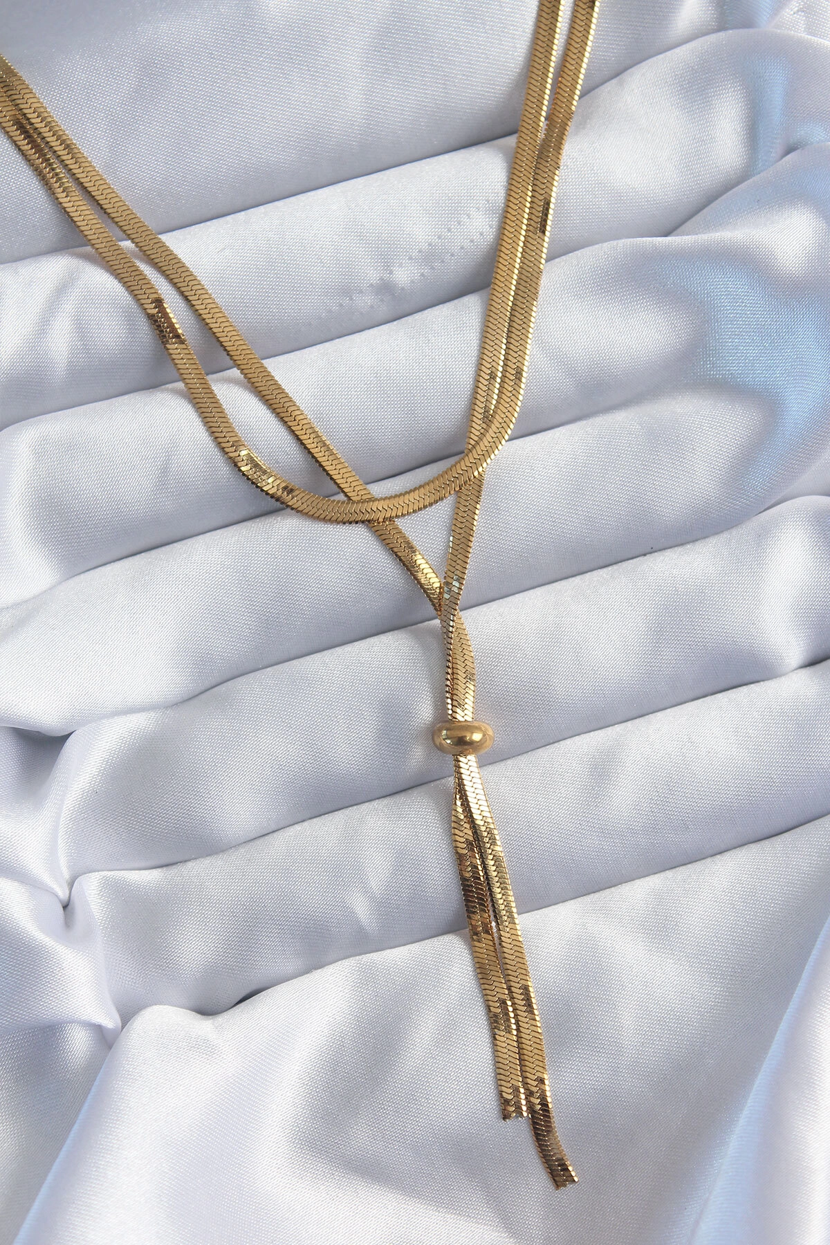 316L Çelik Gold Renk 2'li İtalyan Zincir Asansör Model Sallantı Detay Kadın Kolye-0