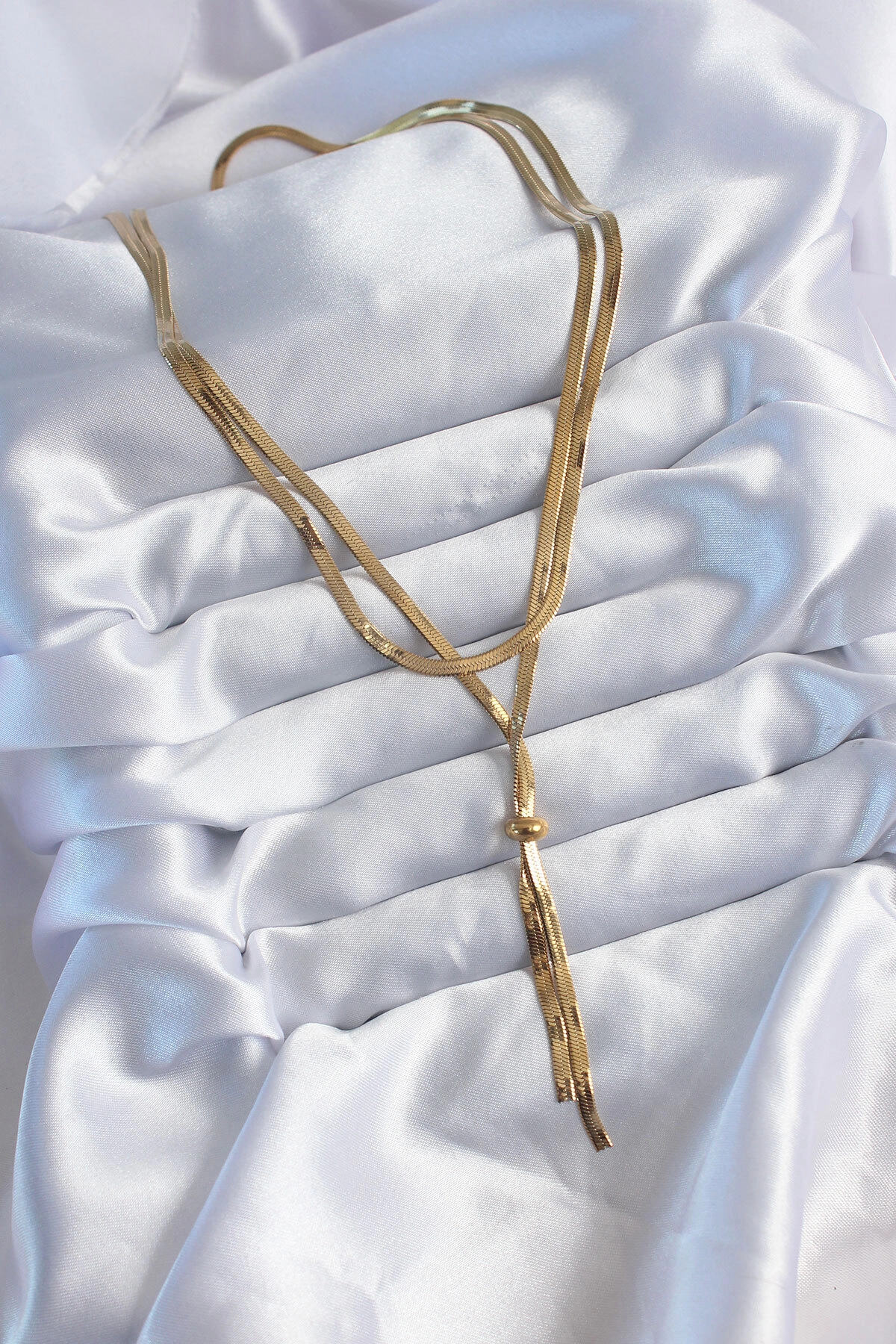 316L Çelik Gold Renk 2'li İtalyan Zincir Asansör Model Sallantı Detay Kadın Kolye-1