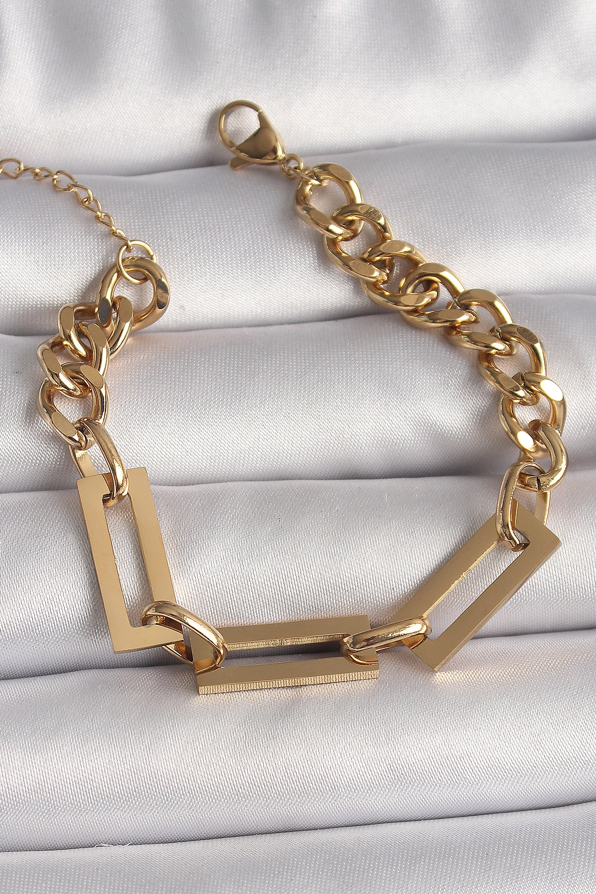 316L Çelik Gold Renk 2'Li Zincir Model Kadın Bileklik-0