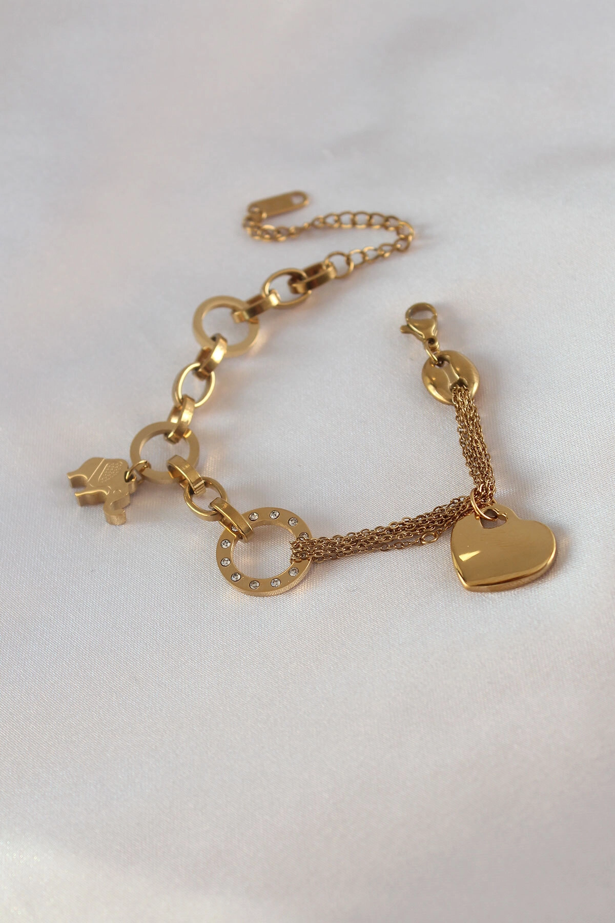 316L Çelik Gold Renk 2'li Zincir Model Zirkon Taş Detay Kadın Bileklik-0