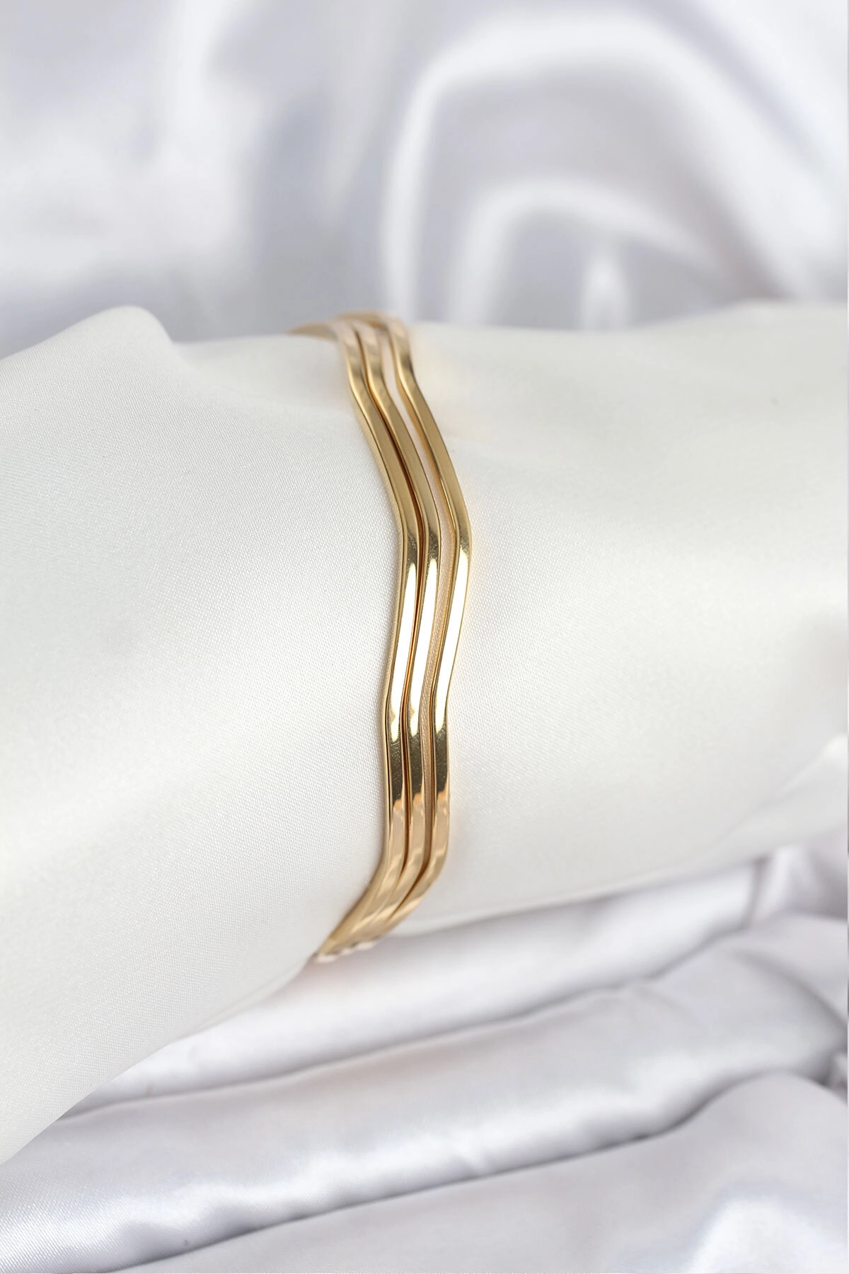 316L Çelik Gold Renk 65 mm Ajda Zikzak Model 3lü Kadın Bileklik-0