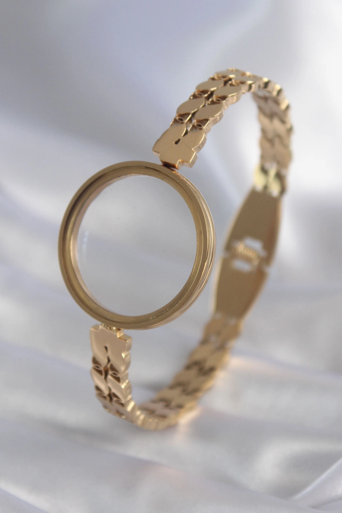 316L Çelik Gold Renk Arpa İşleme Açılabilir Fanus Model Kadın Kelepçe-0