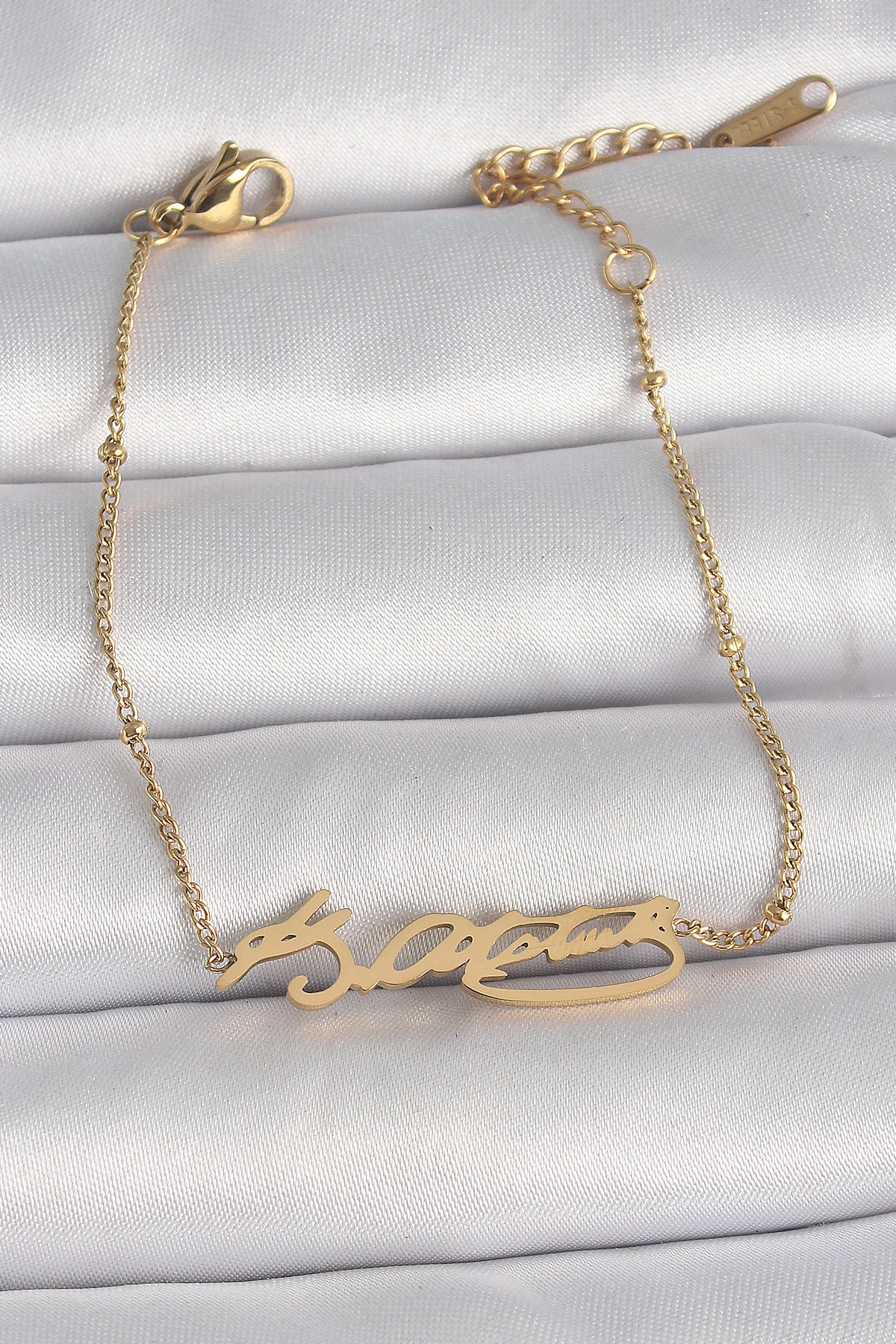 316L Çelik Gold Renk Atatürk İmza Model Kadın Bileklik-0