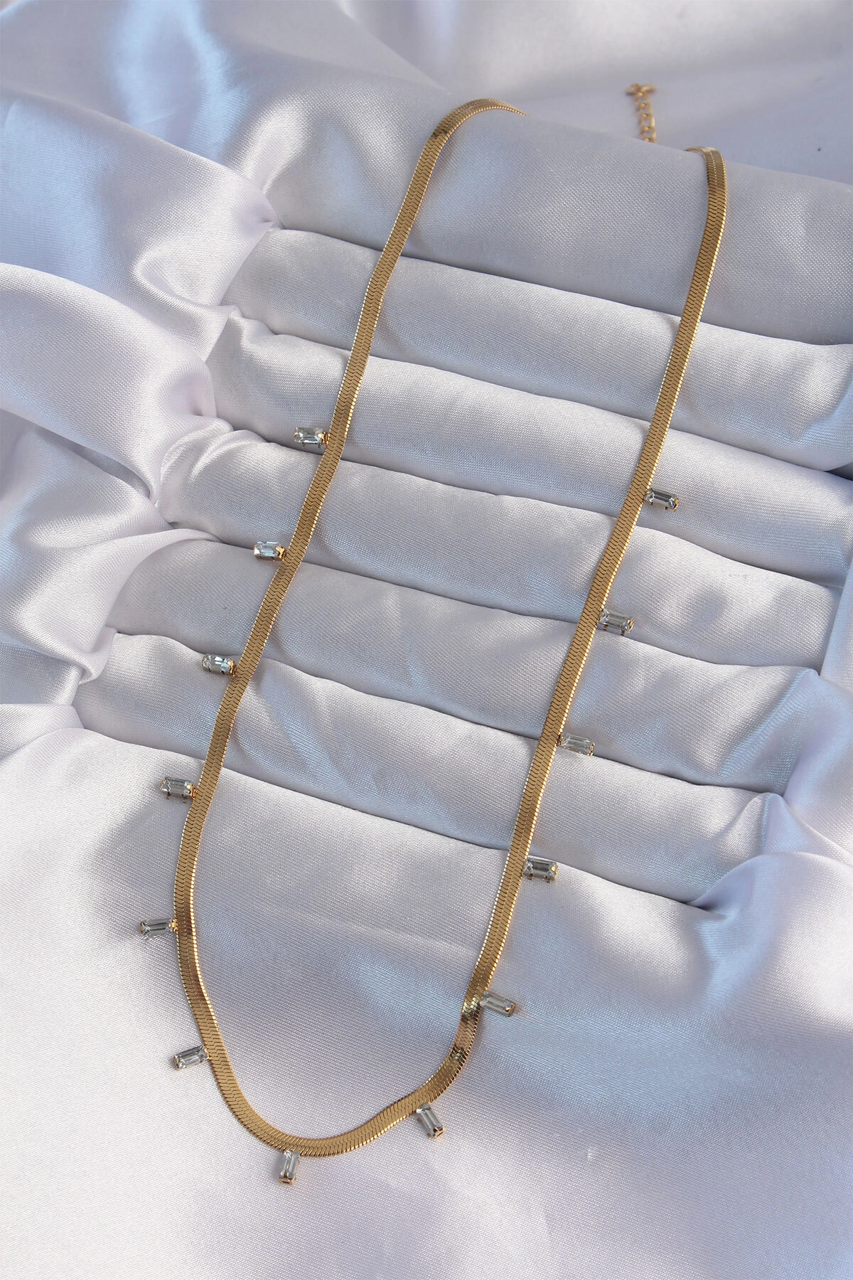 316L Çelik Gold Renk Baget Taşlı İtalyan Zincir Kolye-1