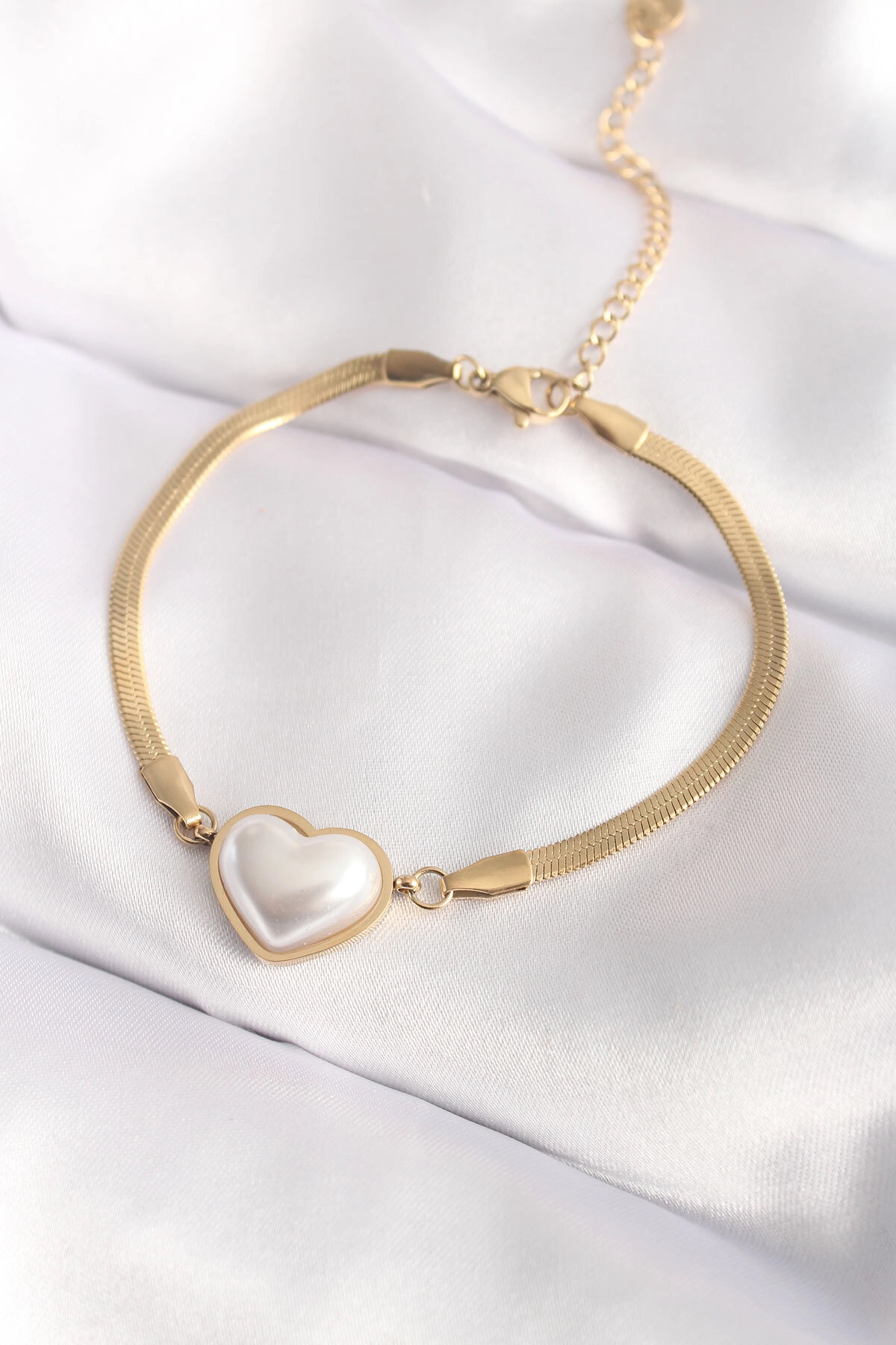 316L Çelik Gold Renk Bombeli Kalp Kadın Bileklik-0