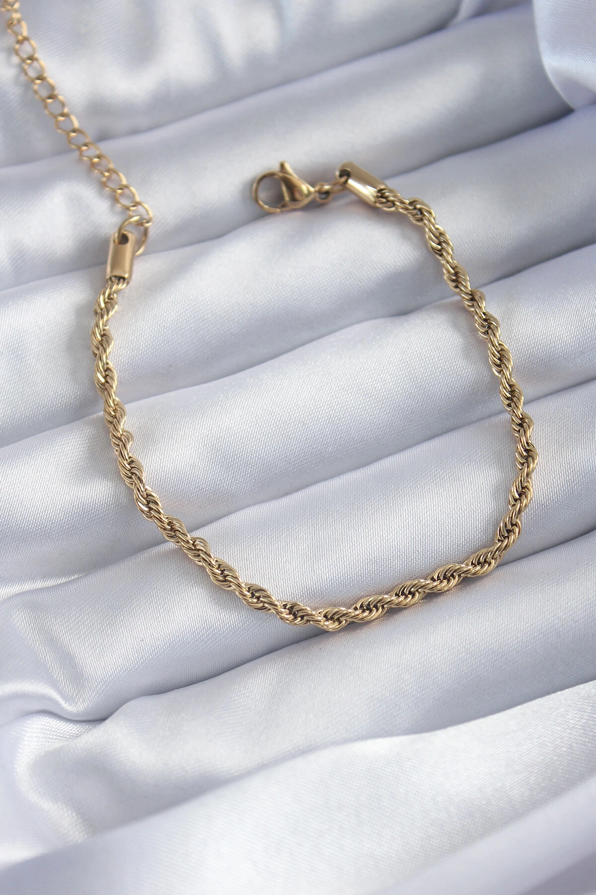 316L Çelik Gold Renk Burgu Zincir Model Kadın Bileklik-0