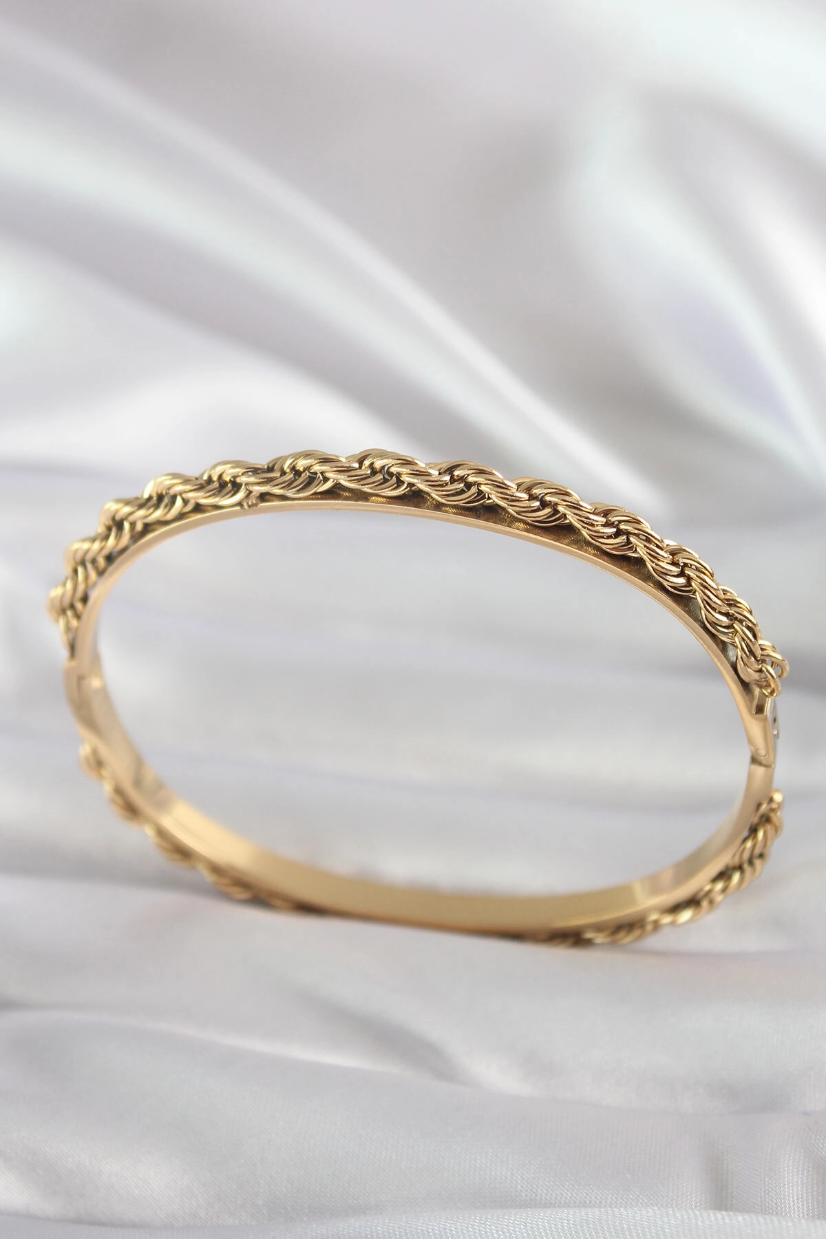 316L Çelik Gold Renk Burgu Zincir Model Kadın Kelepçe-0