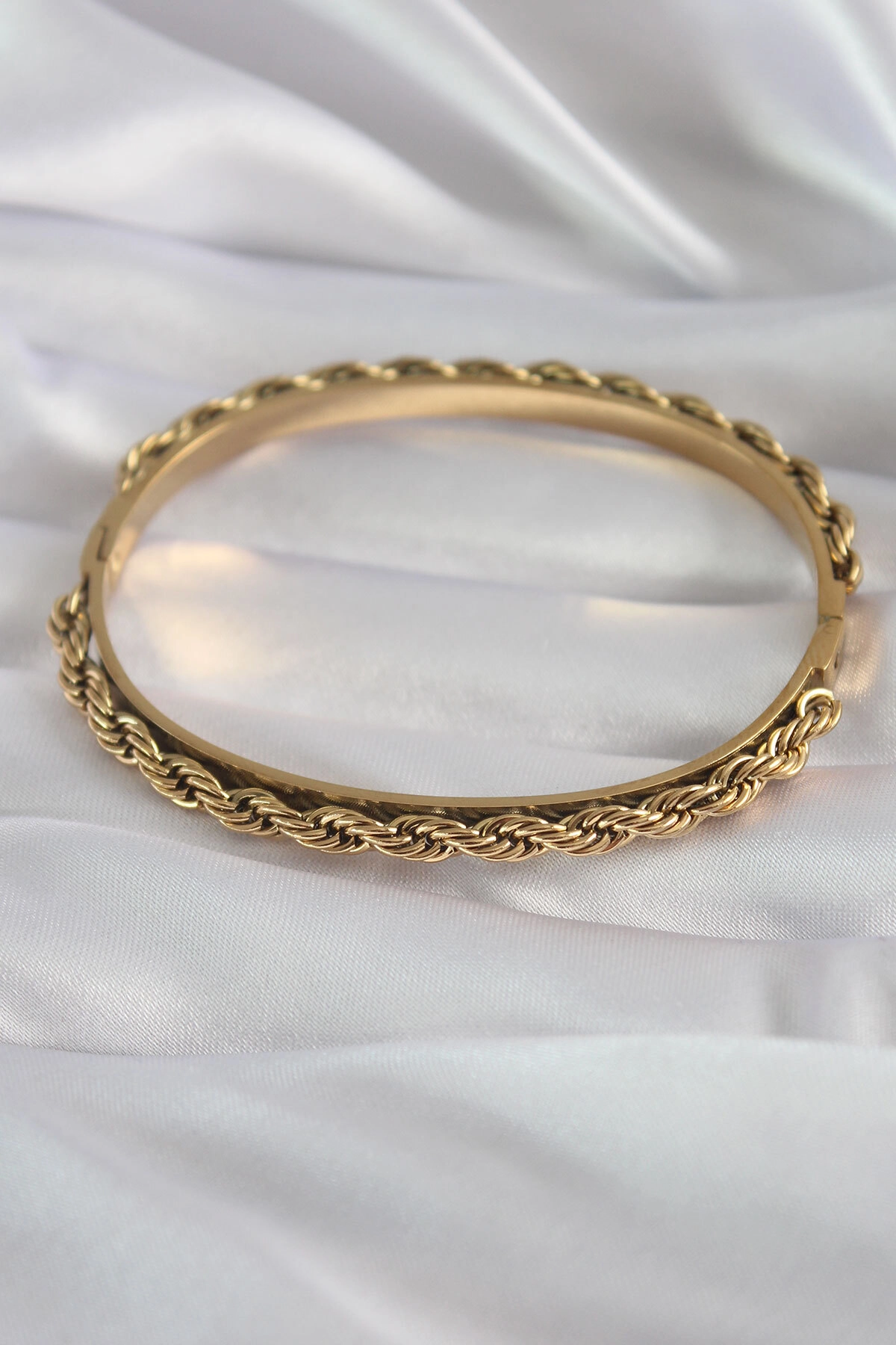 316L Çelik Gold Renk Burgu Zincir Model Kadın Kelepçe-1