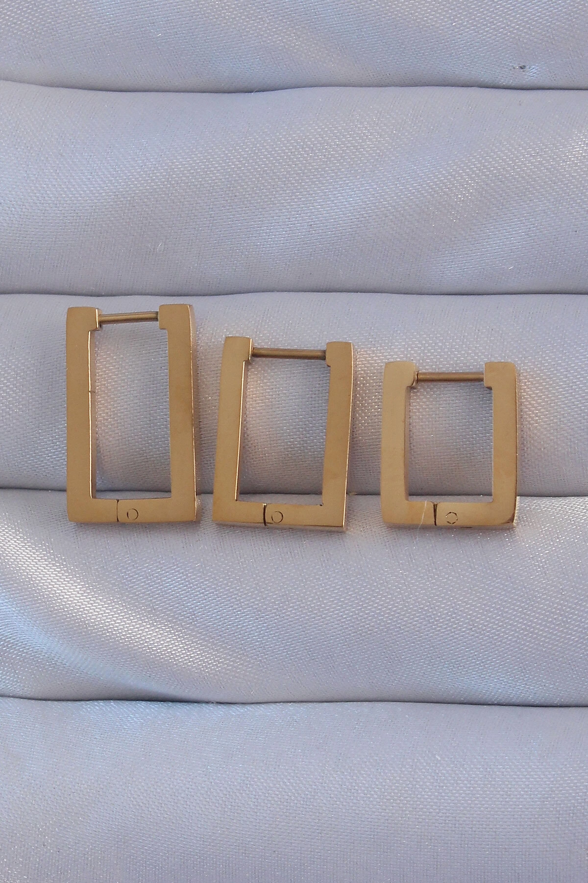 316L Çelik Gold Renk Dikdörtgen Küpe Seti-0