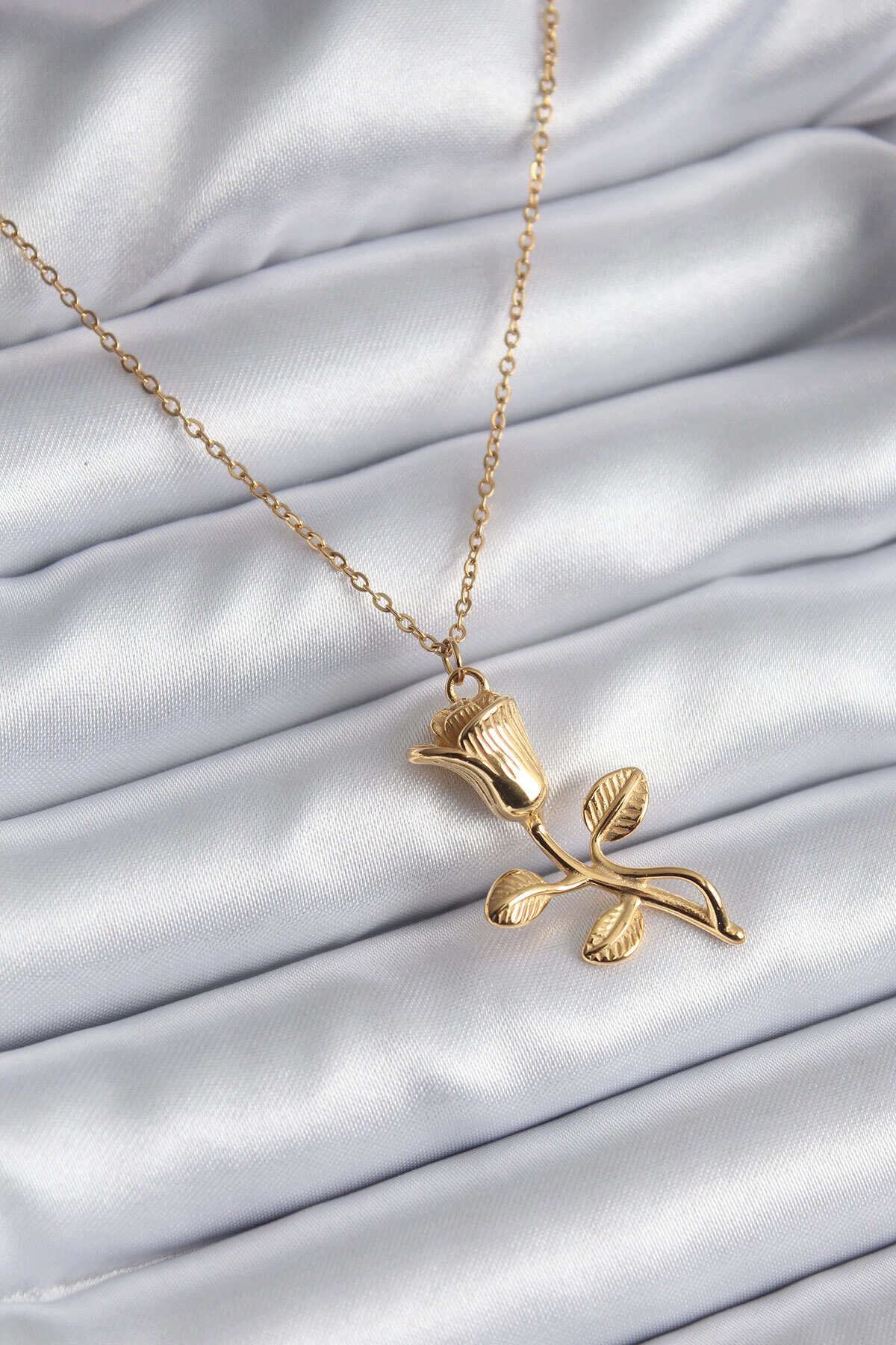 316L Çelik Gold Renk Gül Model Kadın Kolye-0