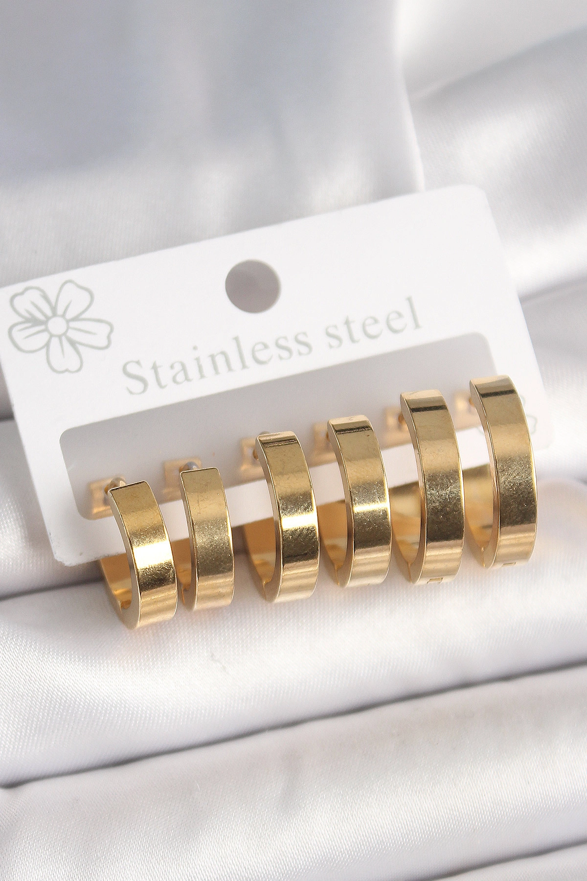 316L Çelik Gold Renk Halka Model Kadın Küpe Seti-0