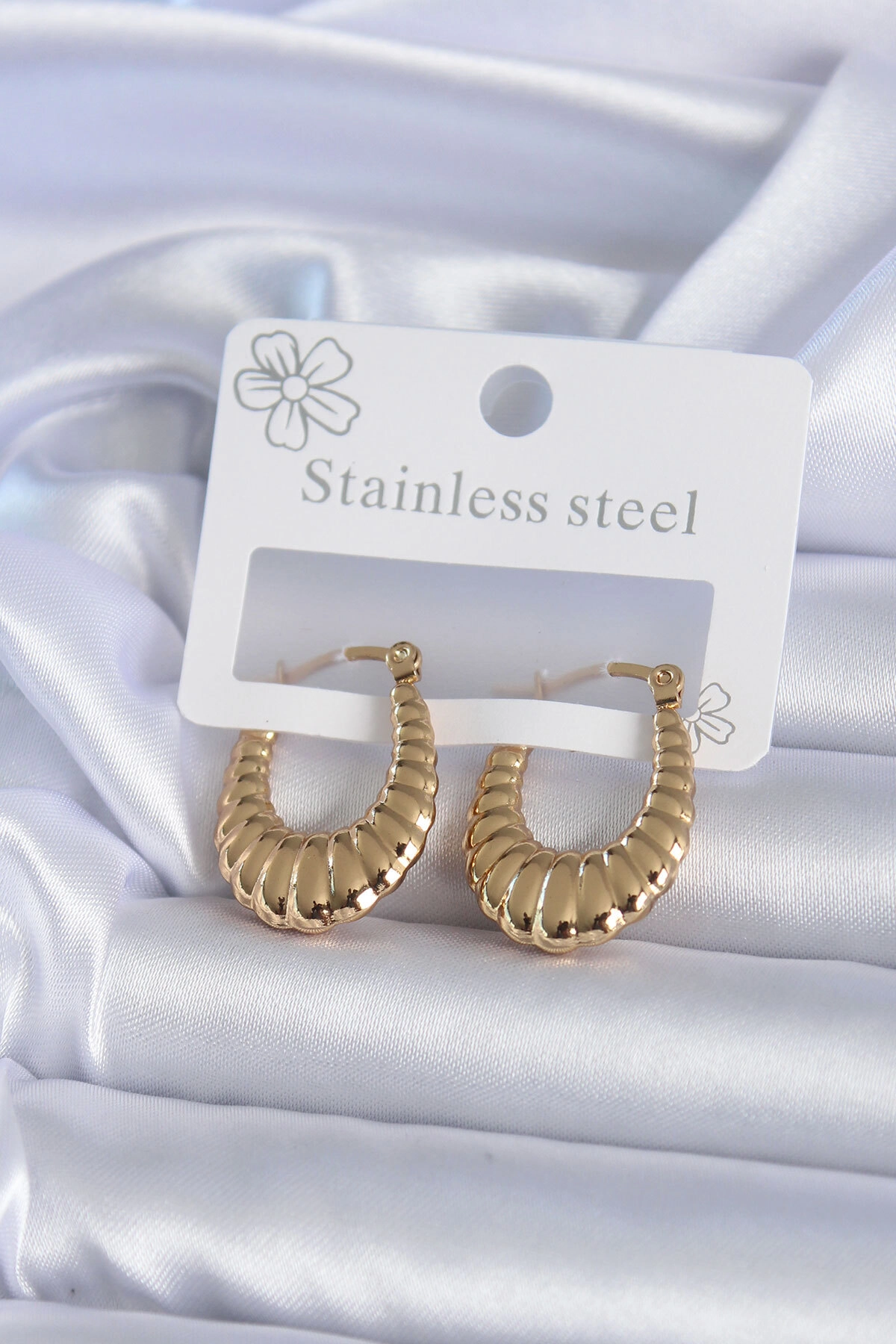 316L Çelik Gold Renk İşlemeli Halka Model Kadın Küpe-0