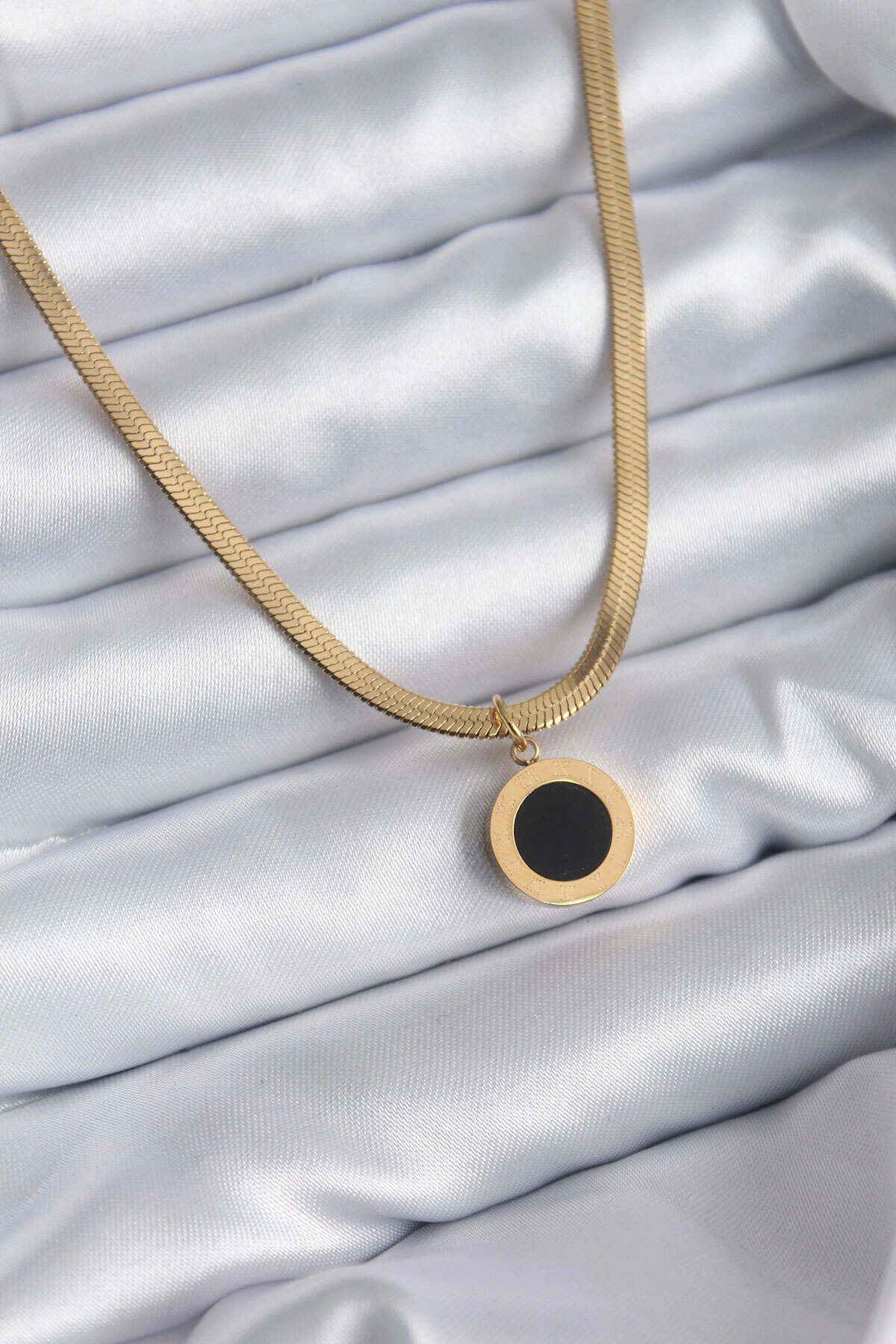 316L Çelik Gold Renk İtalyan Zincir Model İşleme Detay Kadın Kolye-0