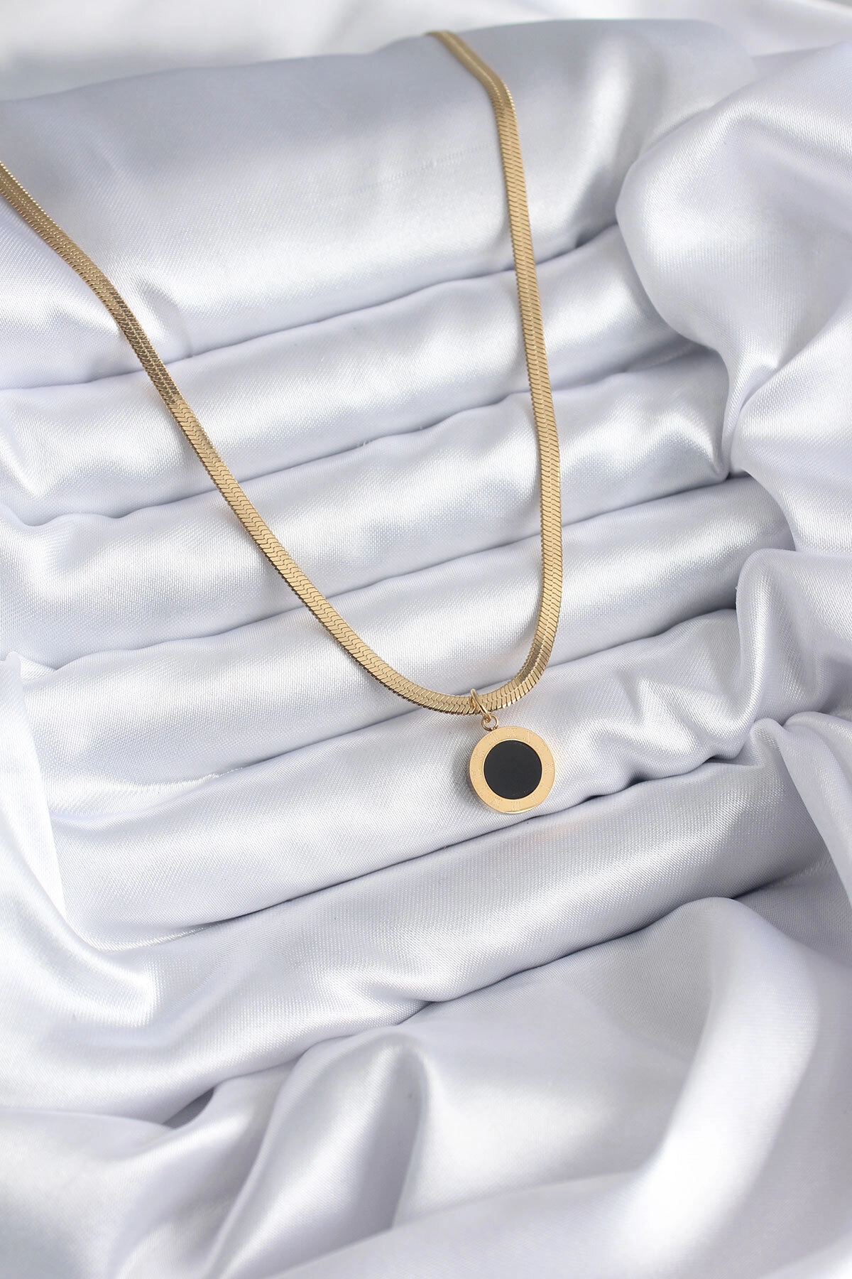 316L Çelik Gold Renk İtalyan Zincir Model İşleme Detay Kadın Kolye-1