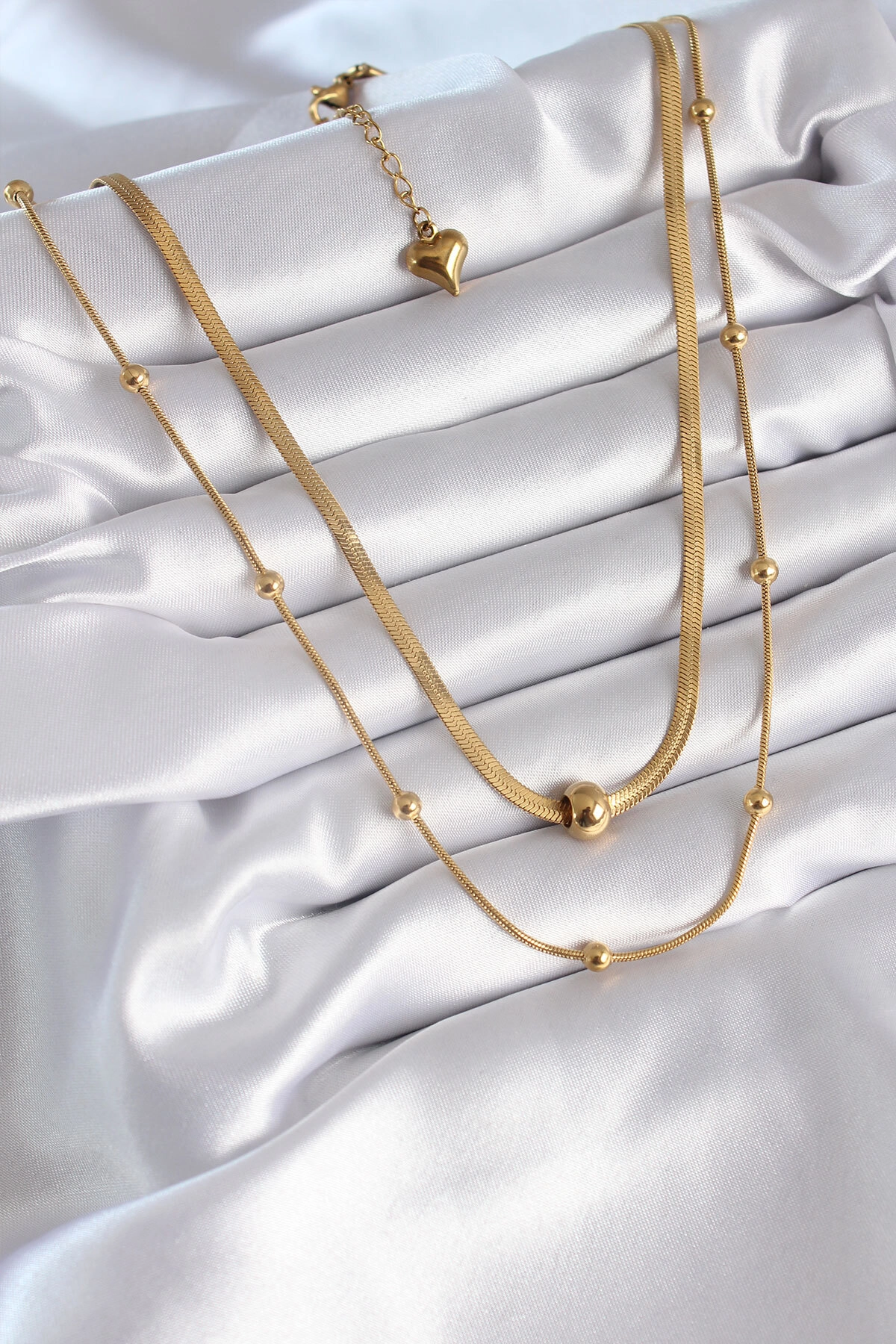 316L Çelik Gold Renk İtalyan Zincir Model Topçuk Detay Kadın Kolye-1