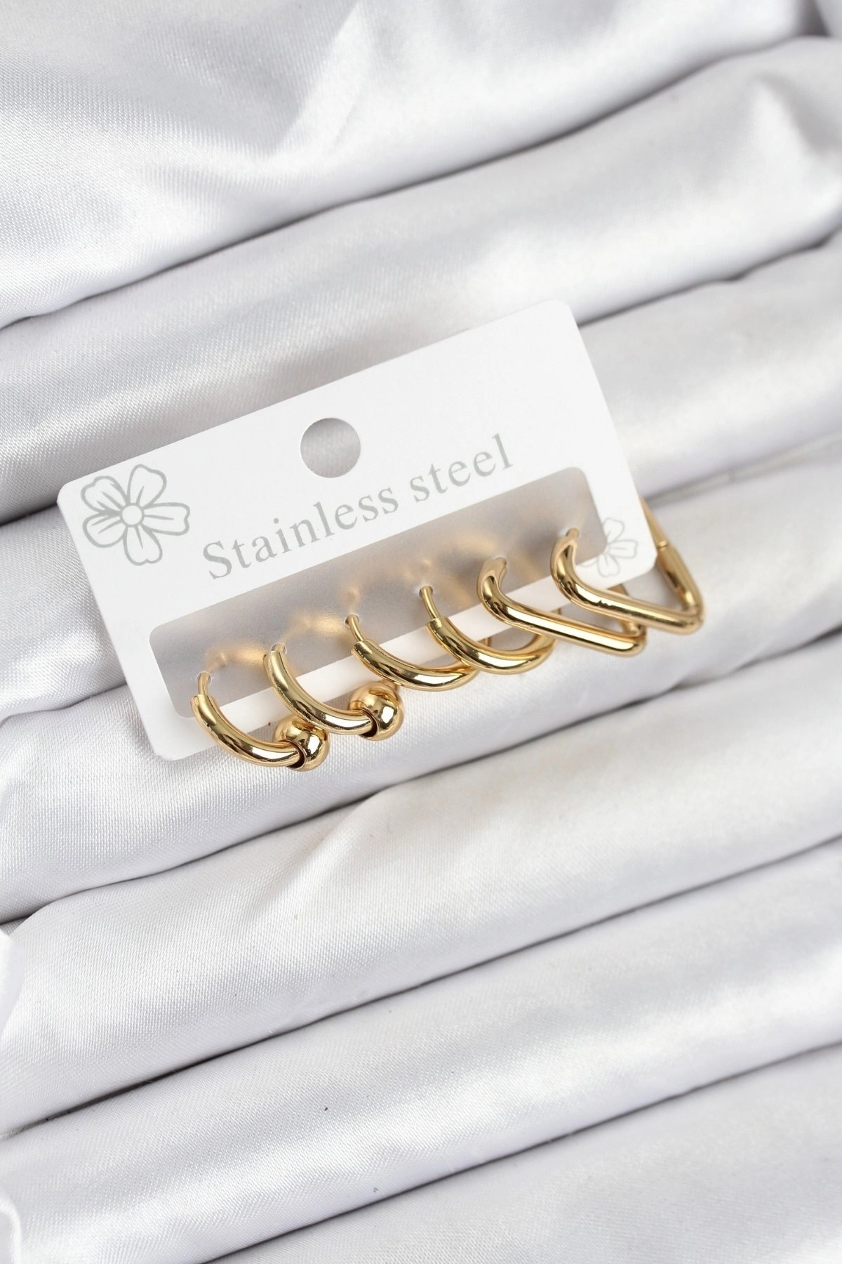 316L Çelik Gold Renk Kadın Küpe Seti-0