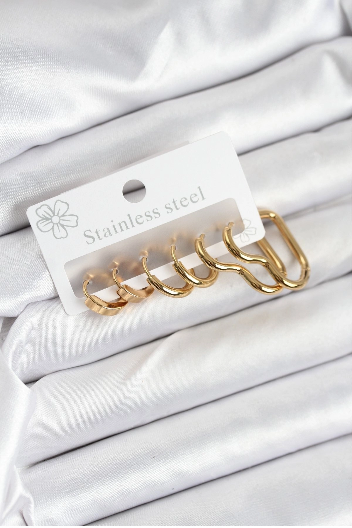 316L Çelik Gold Renk Kadın Küpe Seti-0