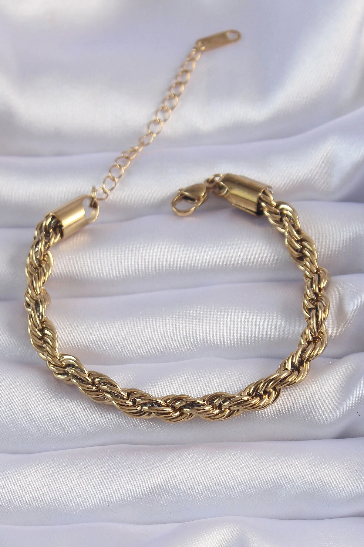 316L Çelik Gold Renk Kalın Burgu Zincir Bileklik-0