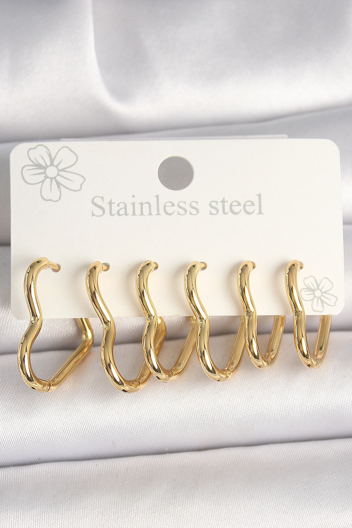 316L Çelik Gold Renk Kalp Model Kadın Küpe Seti-0