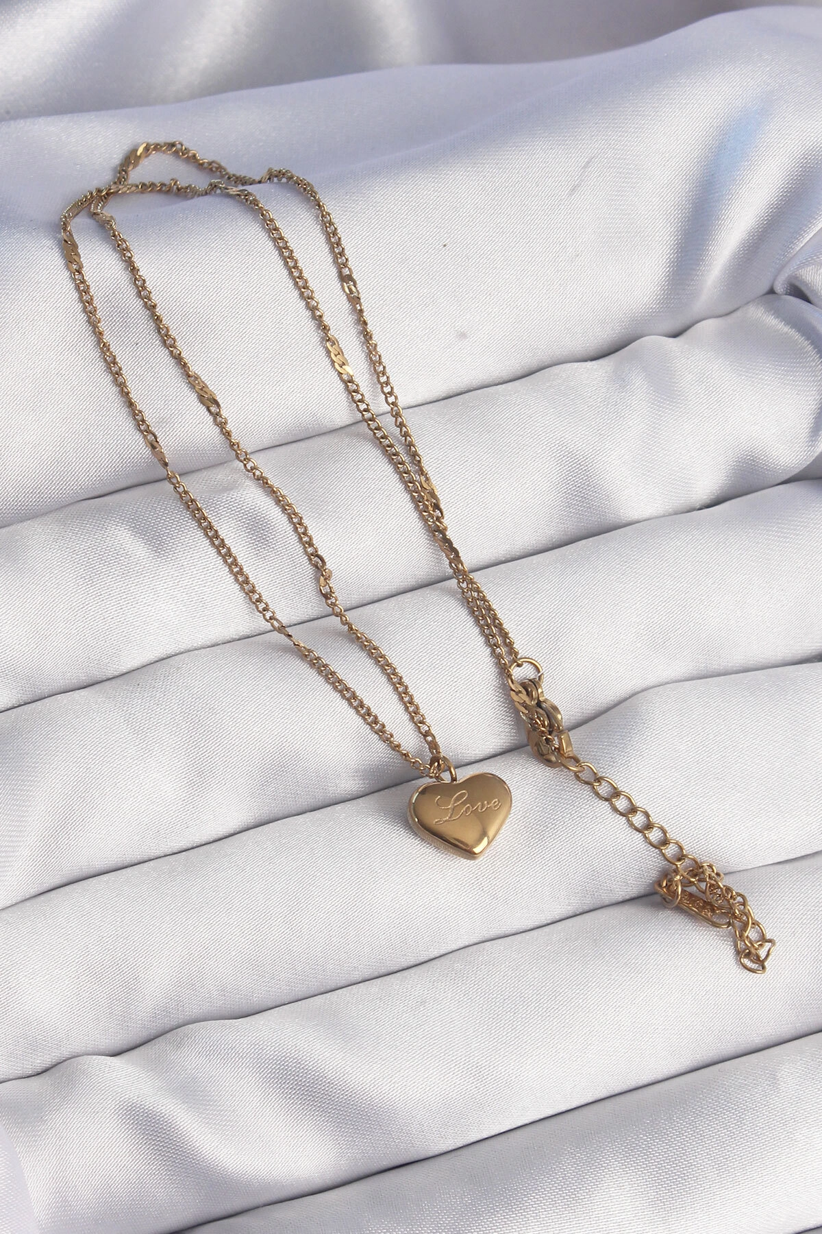 316L Çelik Gold Renk Kalp Model Love Kolye-1