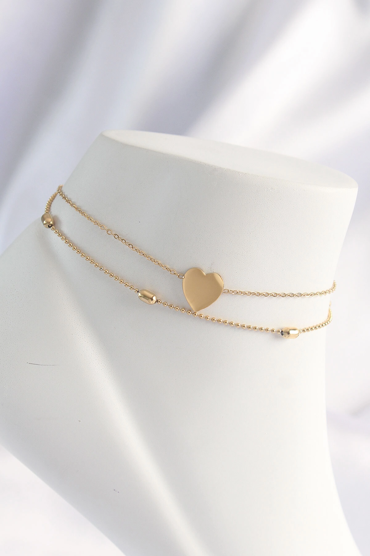 316L Çelik Gold Renk Kalp Tasarımlı 2li Halhal-0