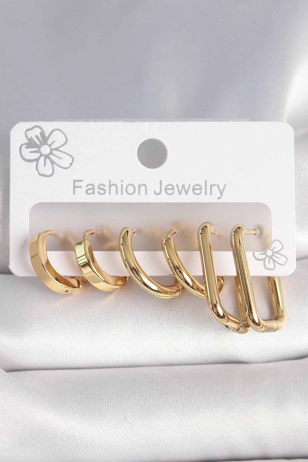 316L Çelik Gold Renk Kare Halka Model Kadın Küpe Seti-0