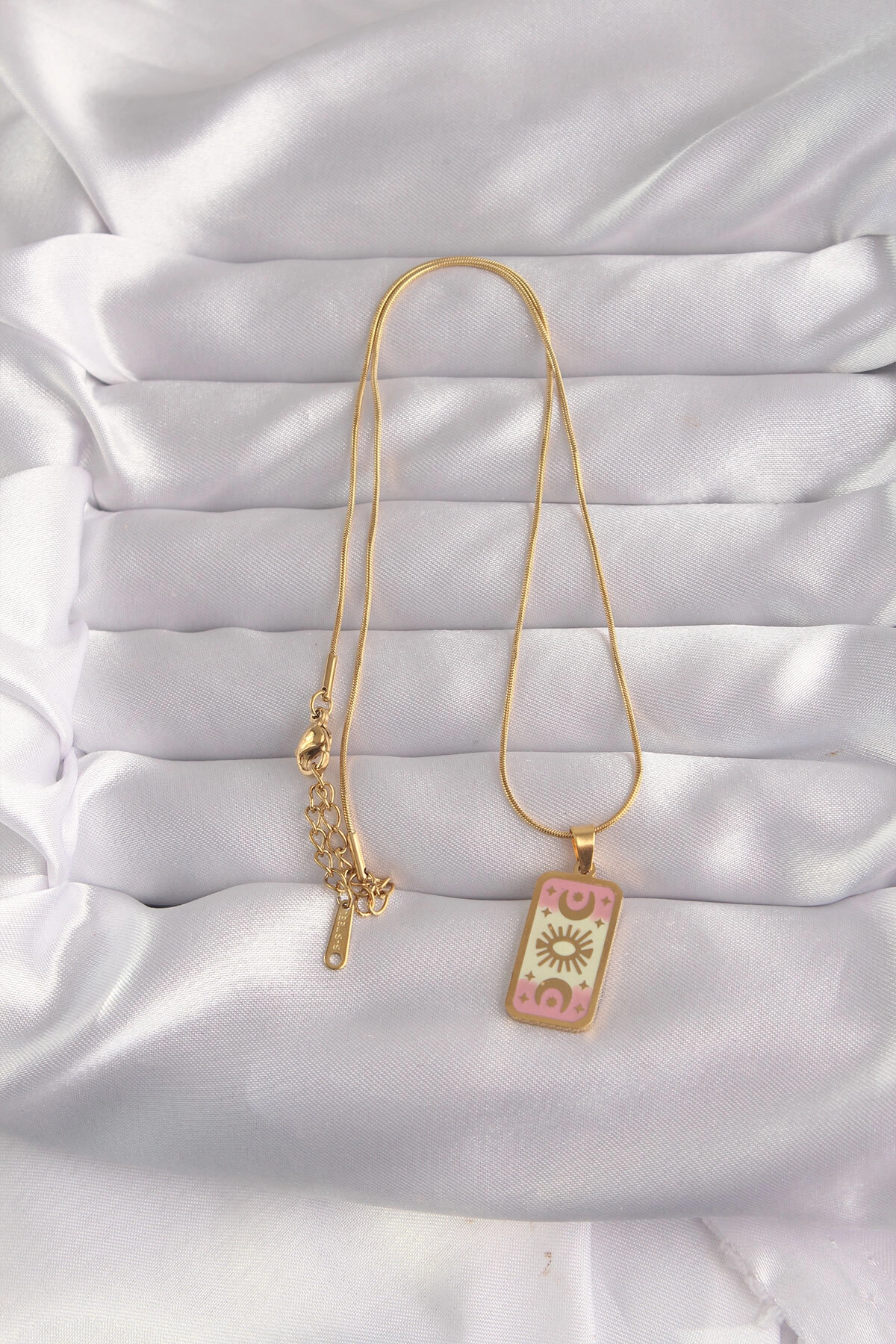 316L Çelik Gold Renk Karışık Mineli Ay Figür Tarot Kolye-1